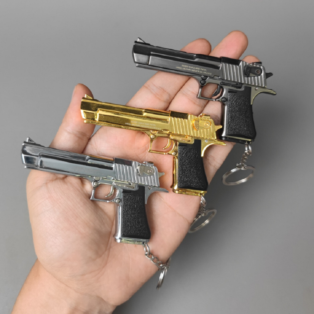 Mini Gun Keychain,1:3 Desert Eagle Keychain Metal Pistol Keychain for Men Son