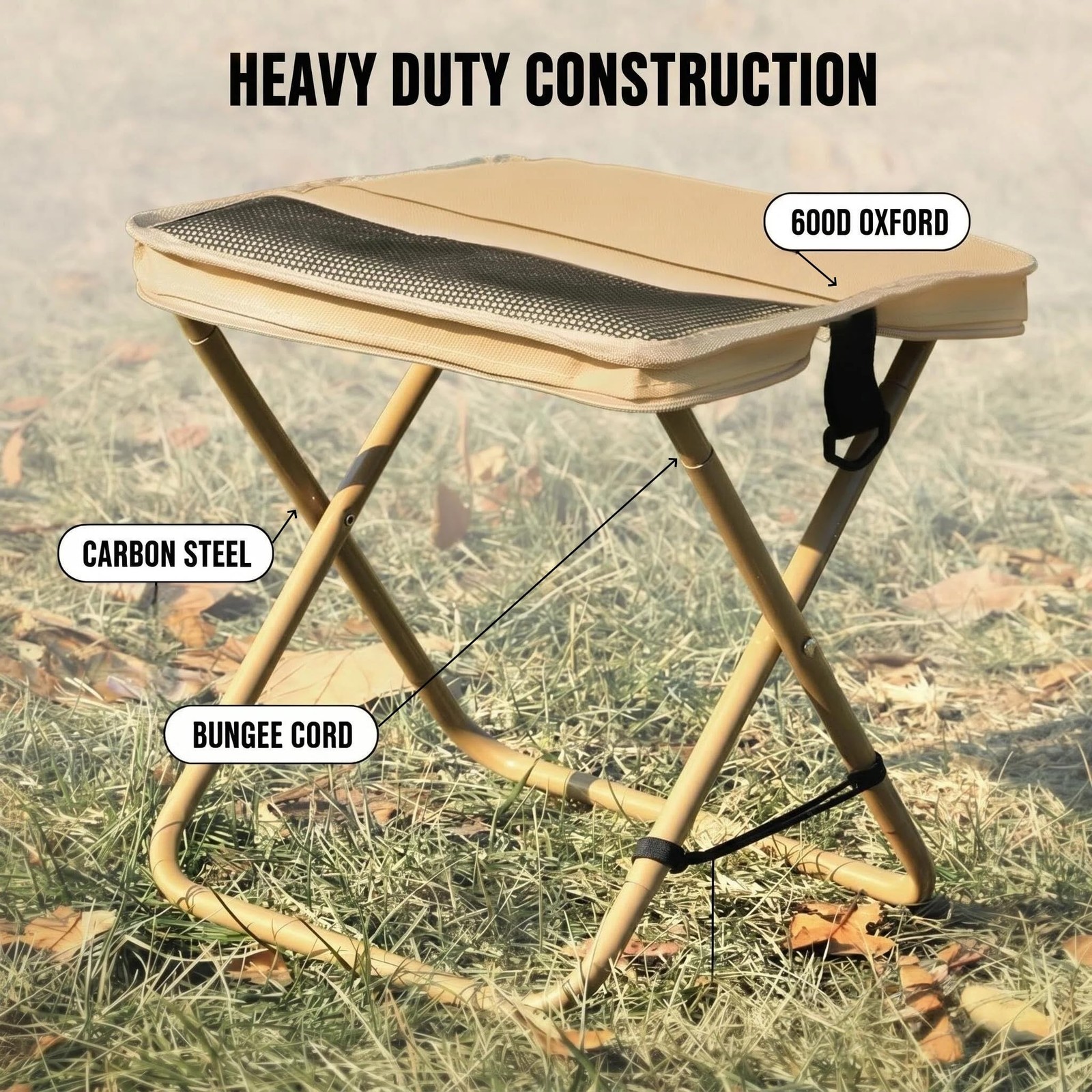 12" Portable Folding Camp Stool with Side Pocket, Lightweight Foldable Campin...