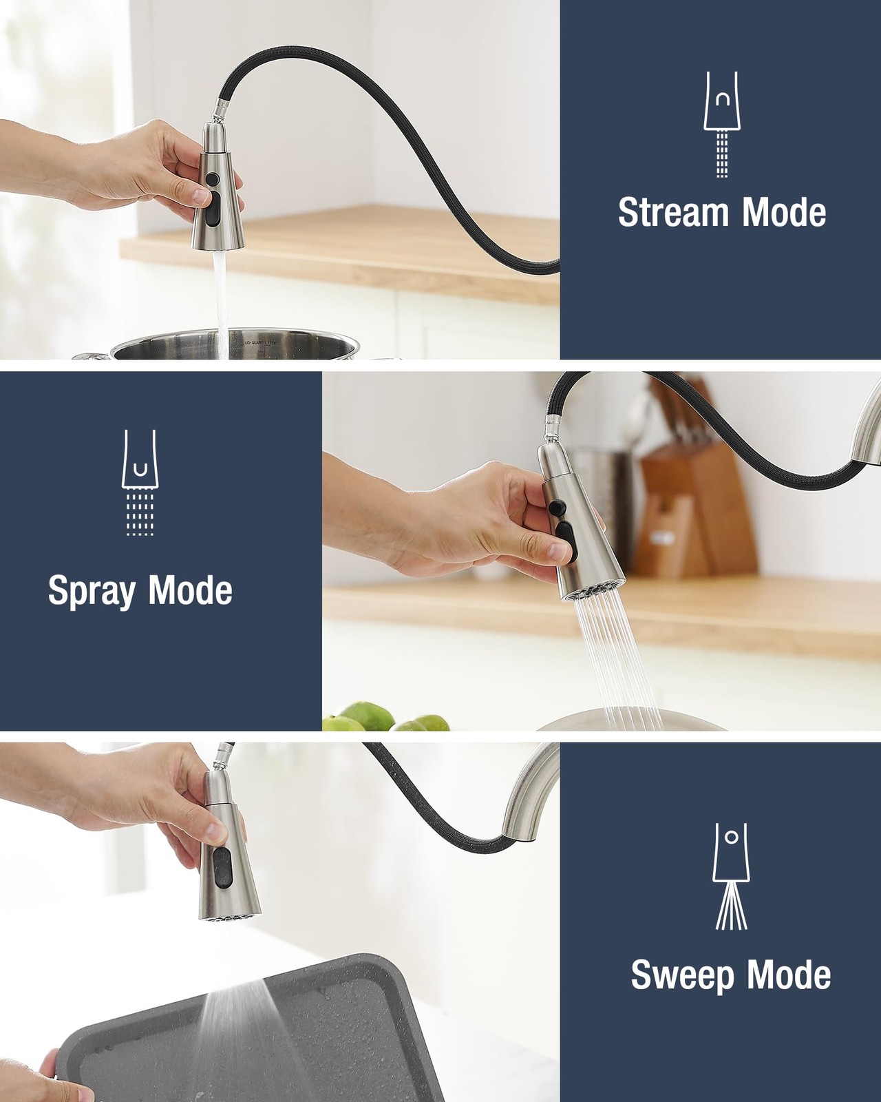 AIMADI Kitchen Faucet with Pull Down Sprayer,High Arc 360° Brushed Nickel