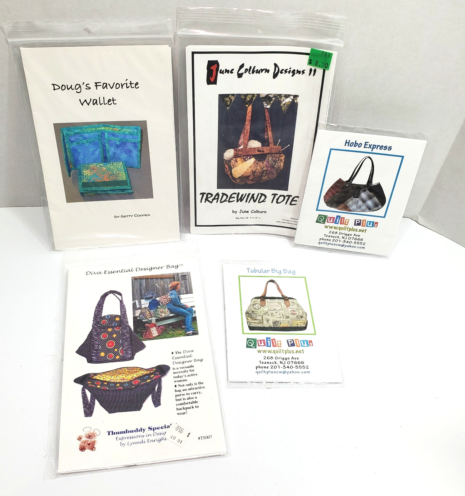 Lot of 5 Sewing Patterns for Fabric Bags Wallet June Colburn Quilt Plus & More
