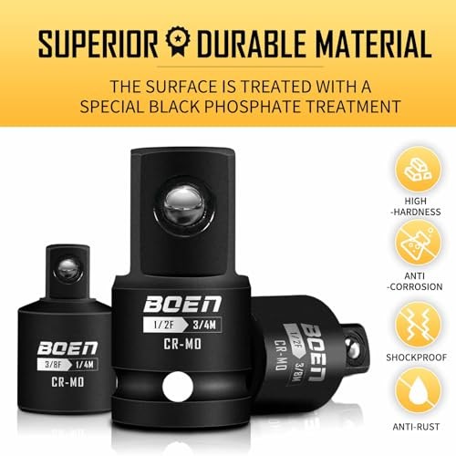 5 Piece Impact Socket Adapter Set and Reducer Set, Standard SAE, 5PCS CR-MO