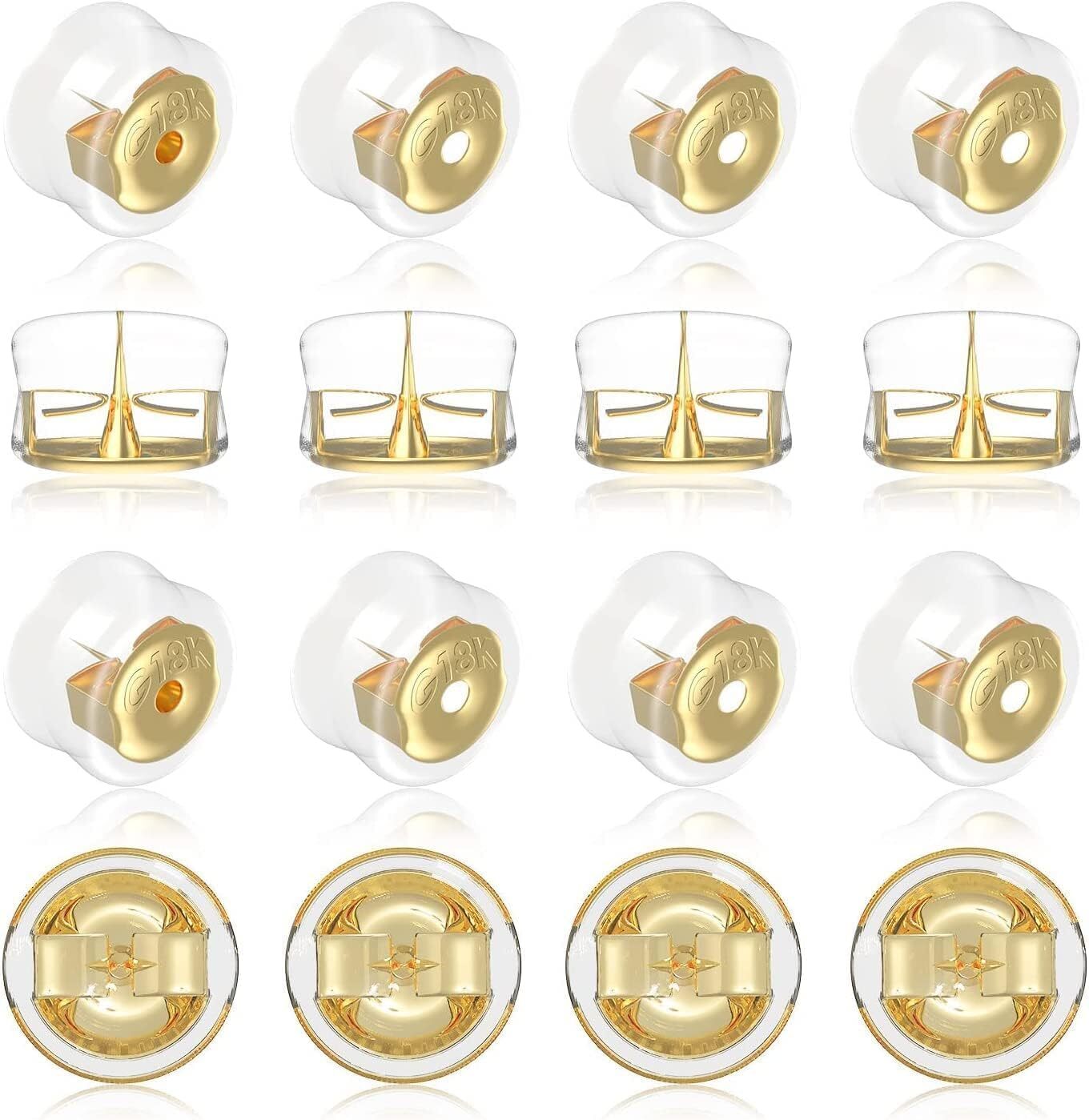 18K Gold Secure Earring Backs for Studs,925 Silver Silicone Earring Backs Hyp...