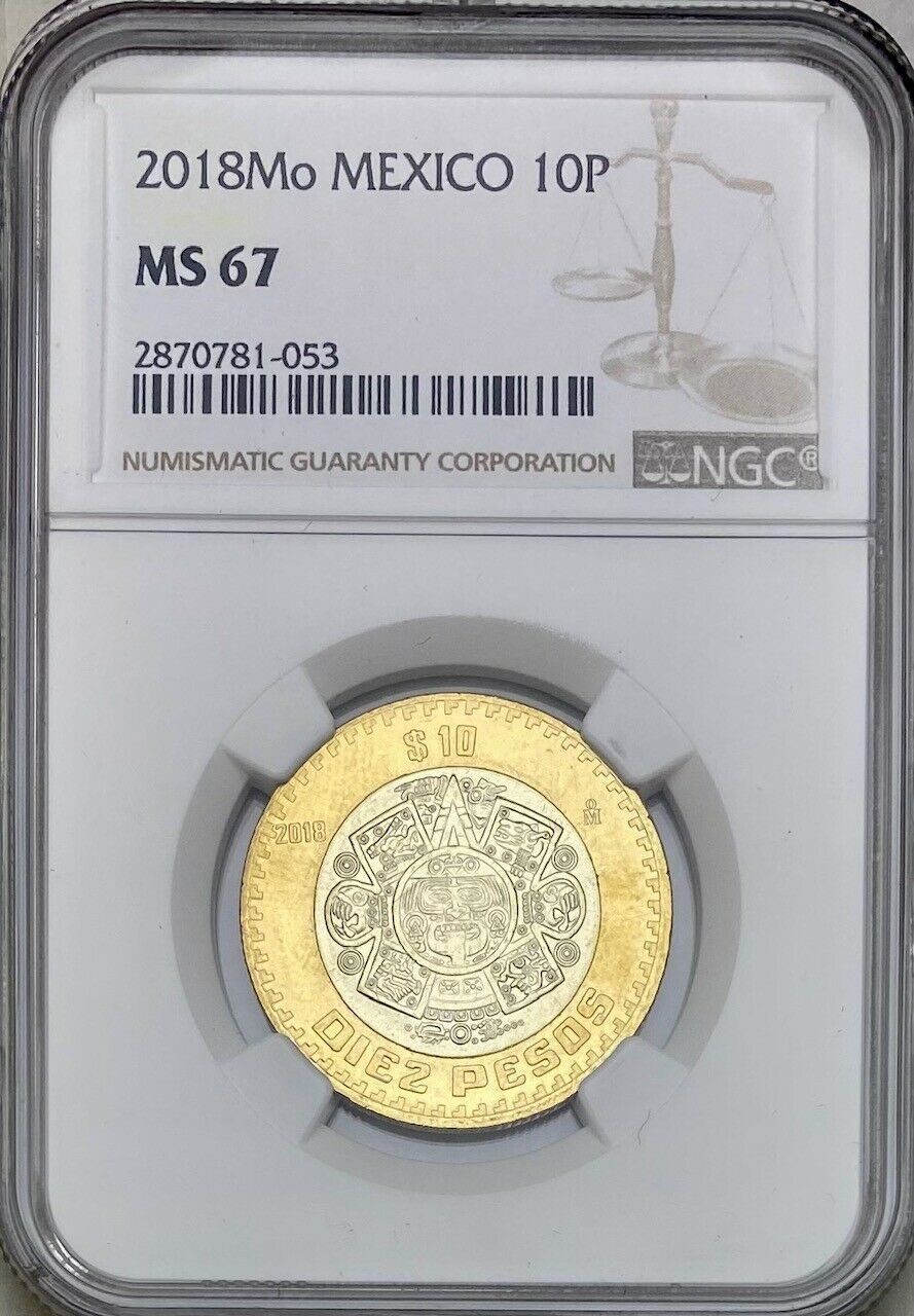 MEXICO 10 PESOS 2018 NGC MS 67