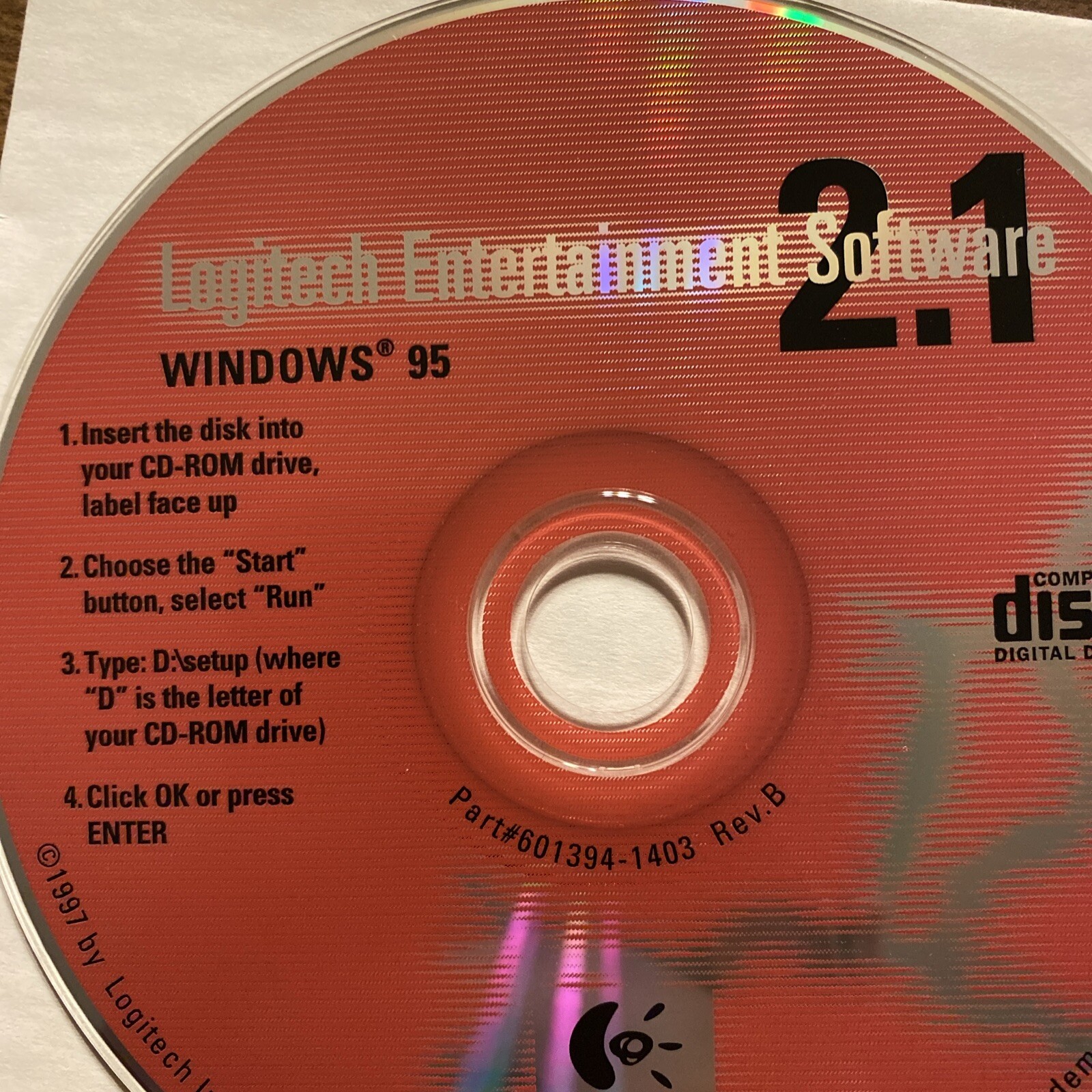Logitech Entertainment Software 2.1 Compact Disc CD 1997 for Windows 95 Vintage