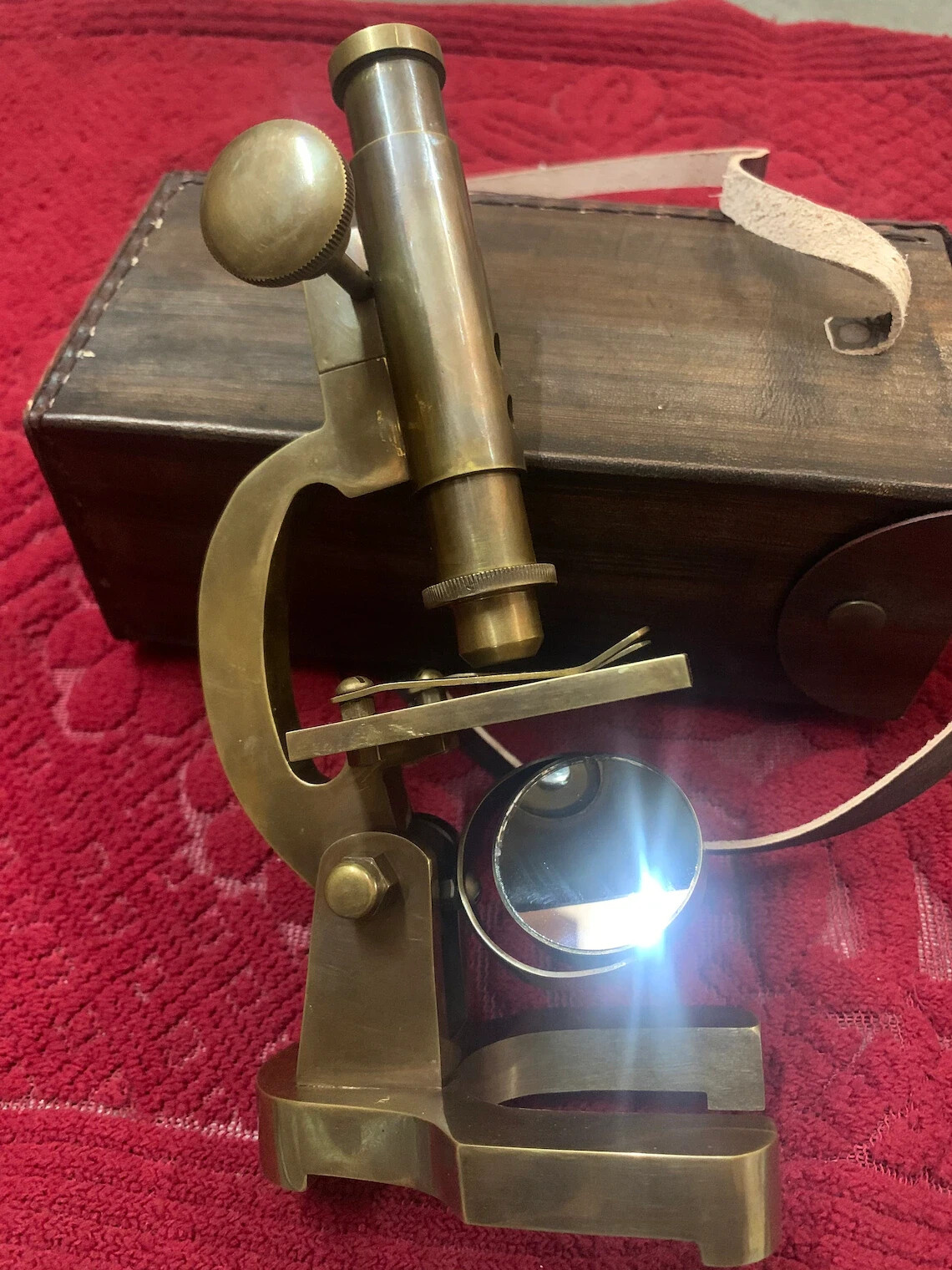 Brass Microscope Student Microscope 7 Inch Antique Type With Leather Cover heave