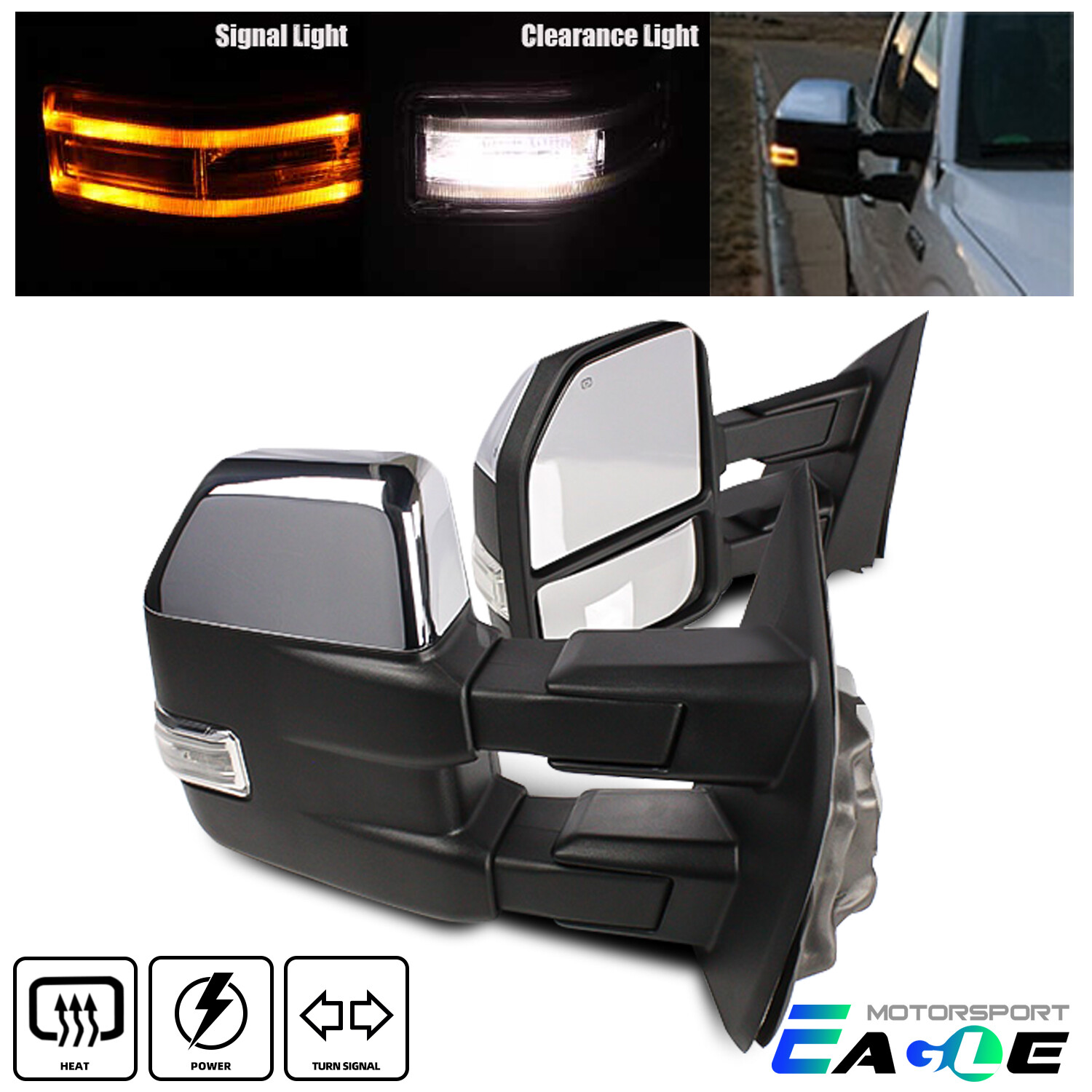 Fit 2003-2007 Ford F250/F350/F450 Chrome Power Heated Towing Mirrors+LED Signal