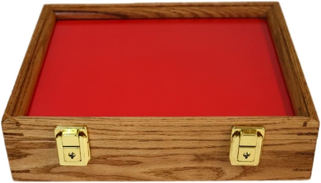 Gun Display Case Pistol Revolver Knife Oak Solid Wood USA Pin Medal Shadow Box