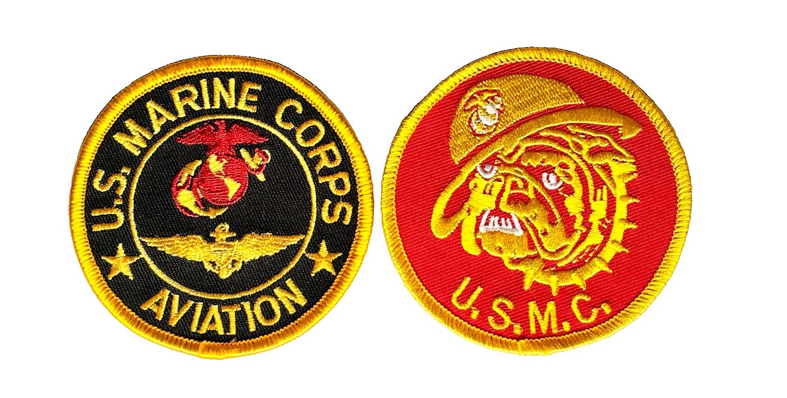 Lot of 2 USMC Patches Marine Corps Aviation Wing & WWI Devil Dog Bulldog Patch