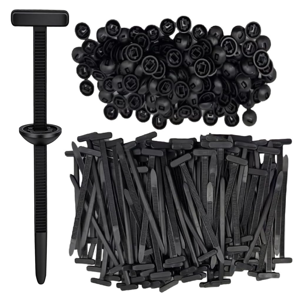 100 Pcs Nylon Universal Cable Tie Buckle T-Shaped,Plastic Rivets-2026 Black