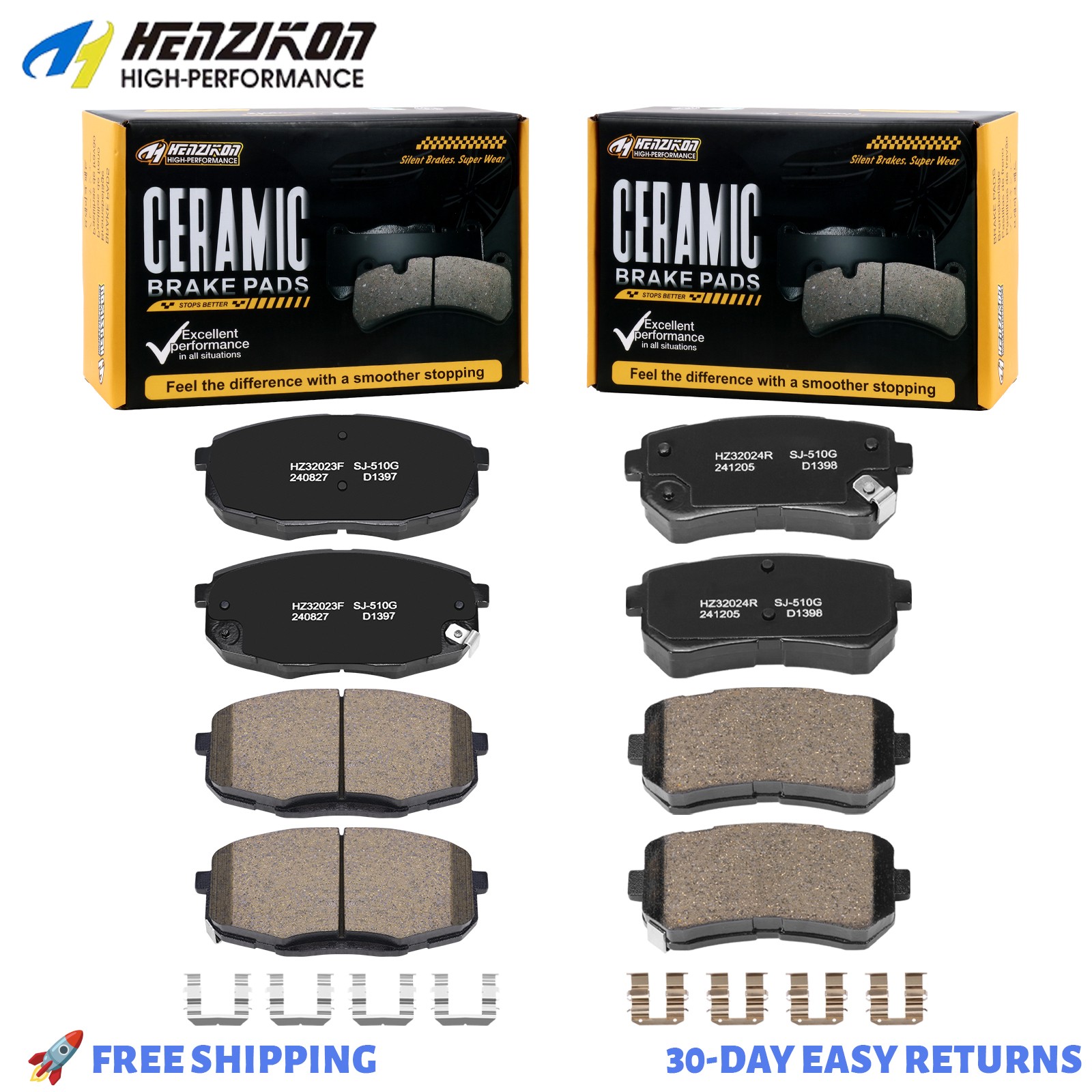Front & Rear Ceramic Brake Pads w/ Hardware fits Hyundai Elantra Kia Forte Koup