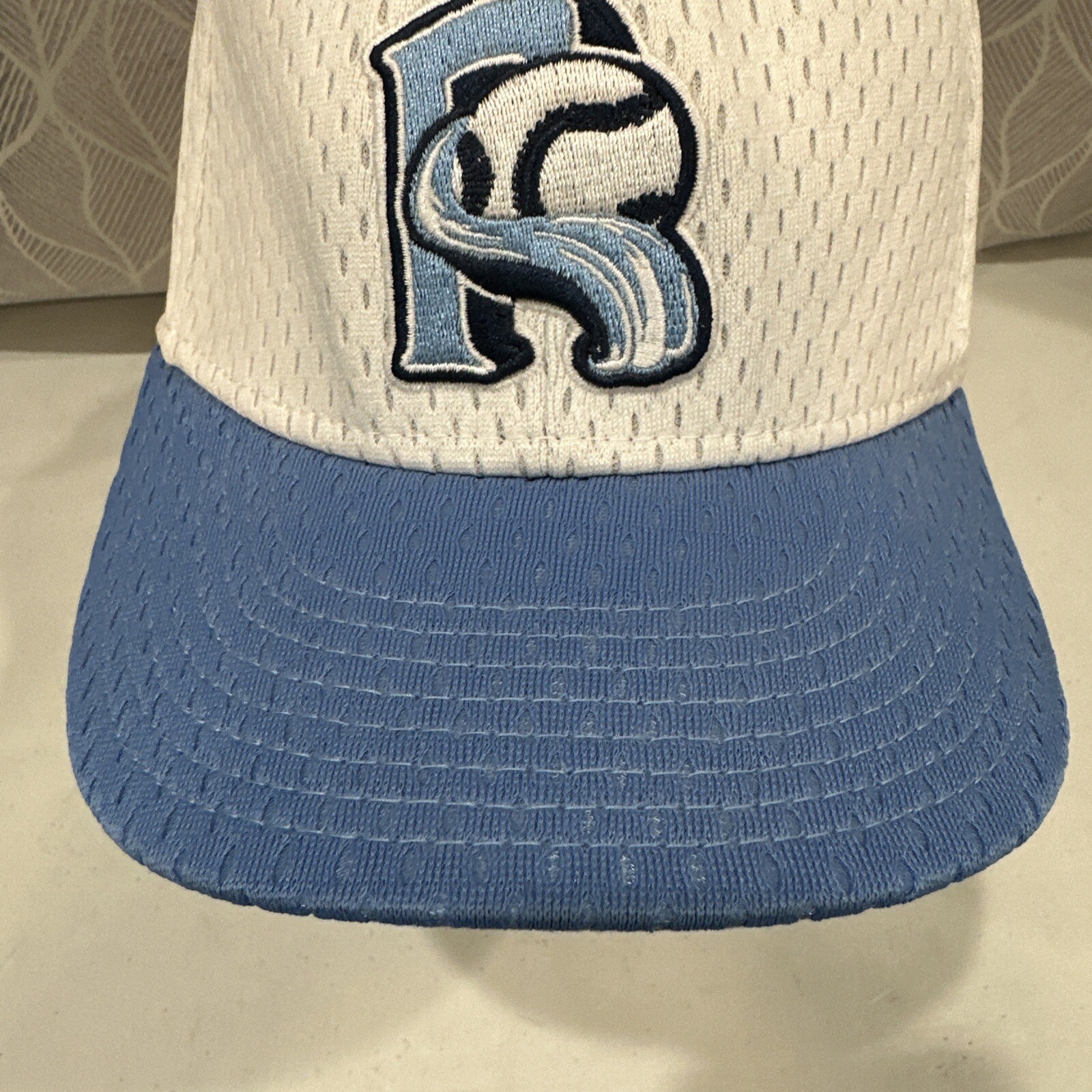 The Game Brand Baseball Mesh Hat Cap Light Blue and White R Waves Baseball Med.