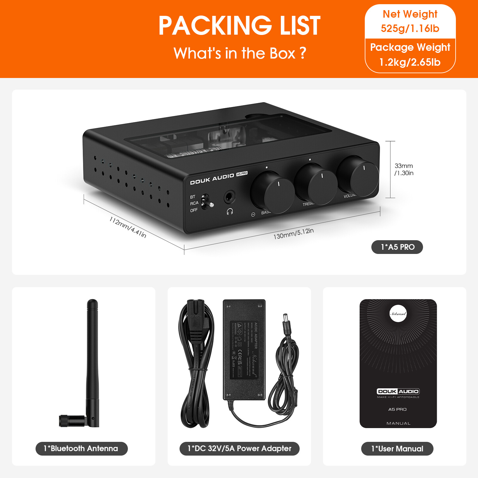 Douk Audio A5PRO HIFI TPA3255 Bluetooth Digital Amplifier