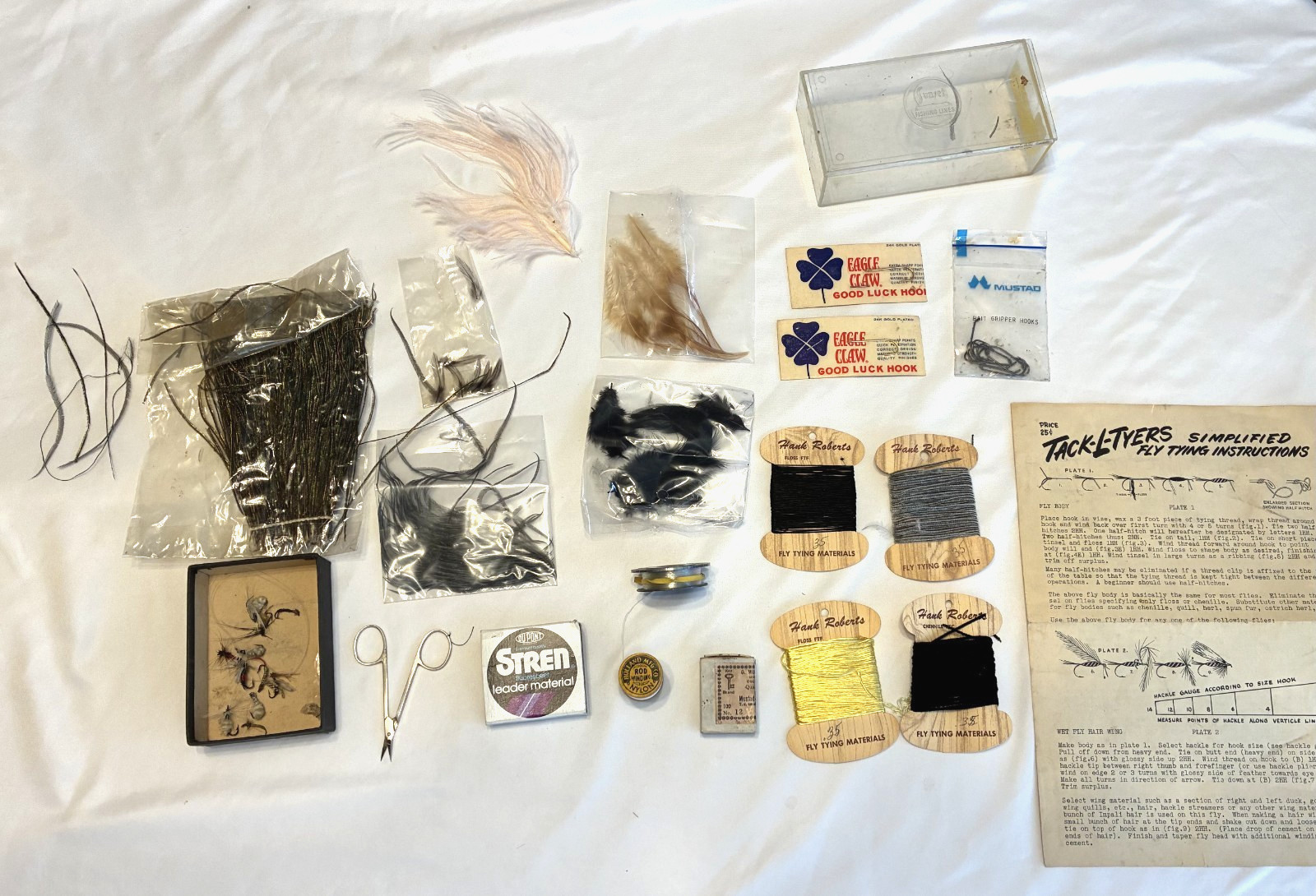 Vintage 1970s Fishing Fly Tying Supplies -Hank Roberts / Mustad / Holland Mfg