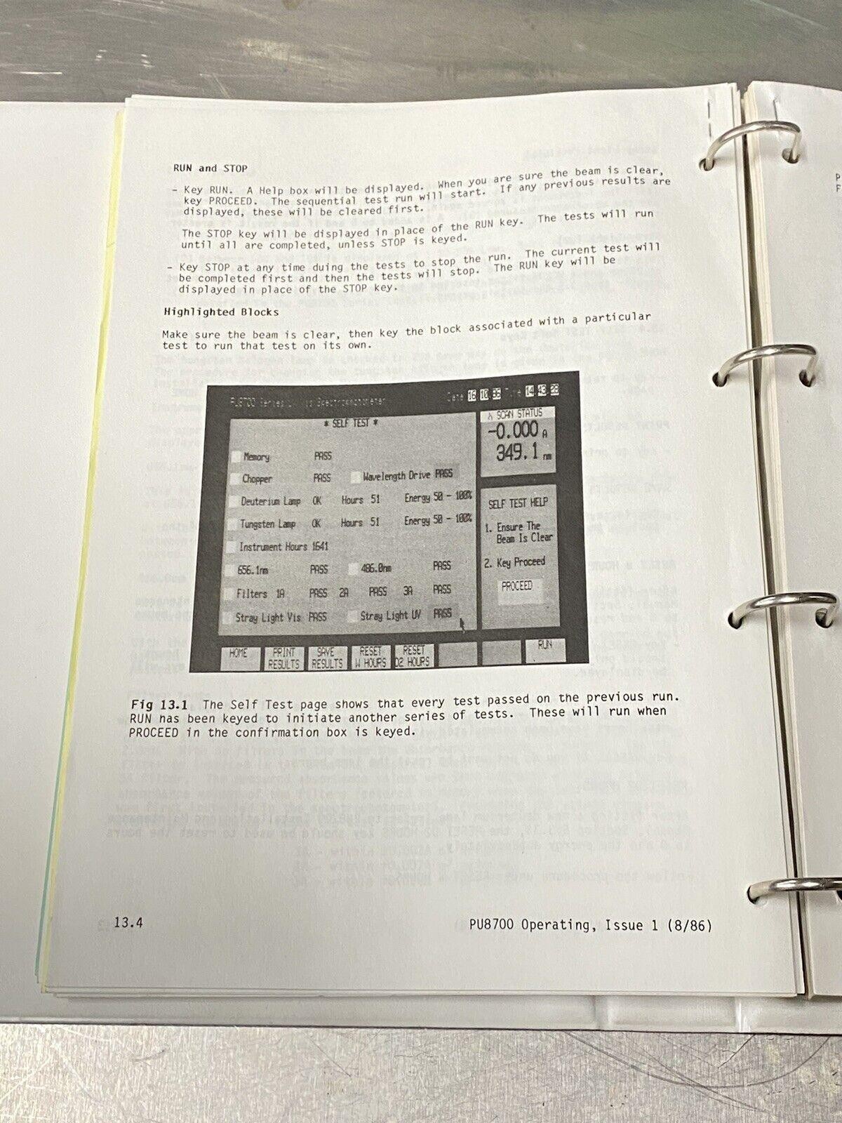 Philips PU8700 UV visible Spectrophotometers - Users Guide / Instruction Manual