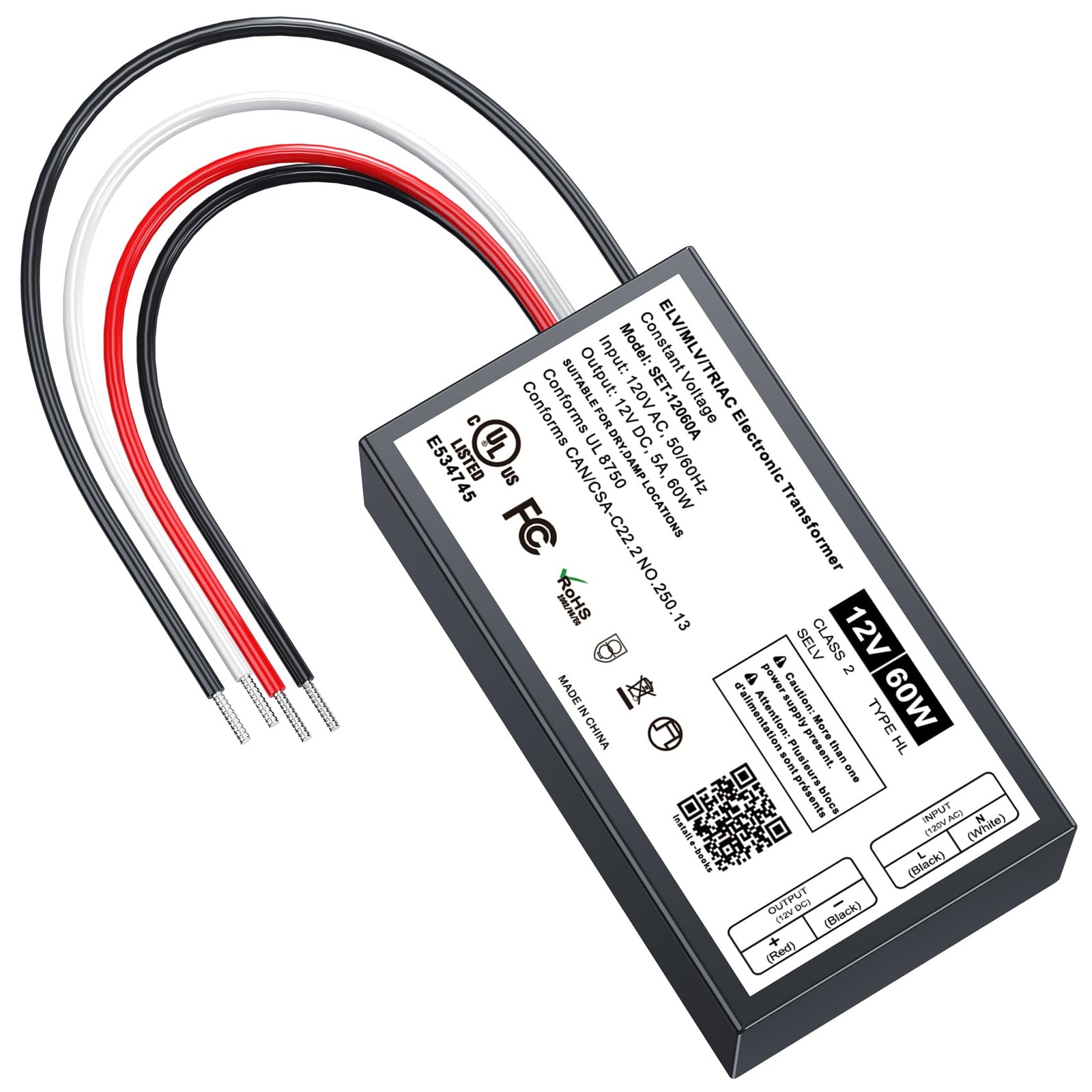 12V Dimmable LED Driver, 60W Triac ELV/MLV LED Transformer Compatible with Lu...