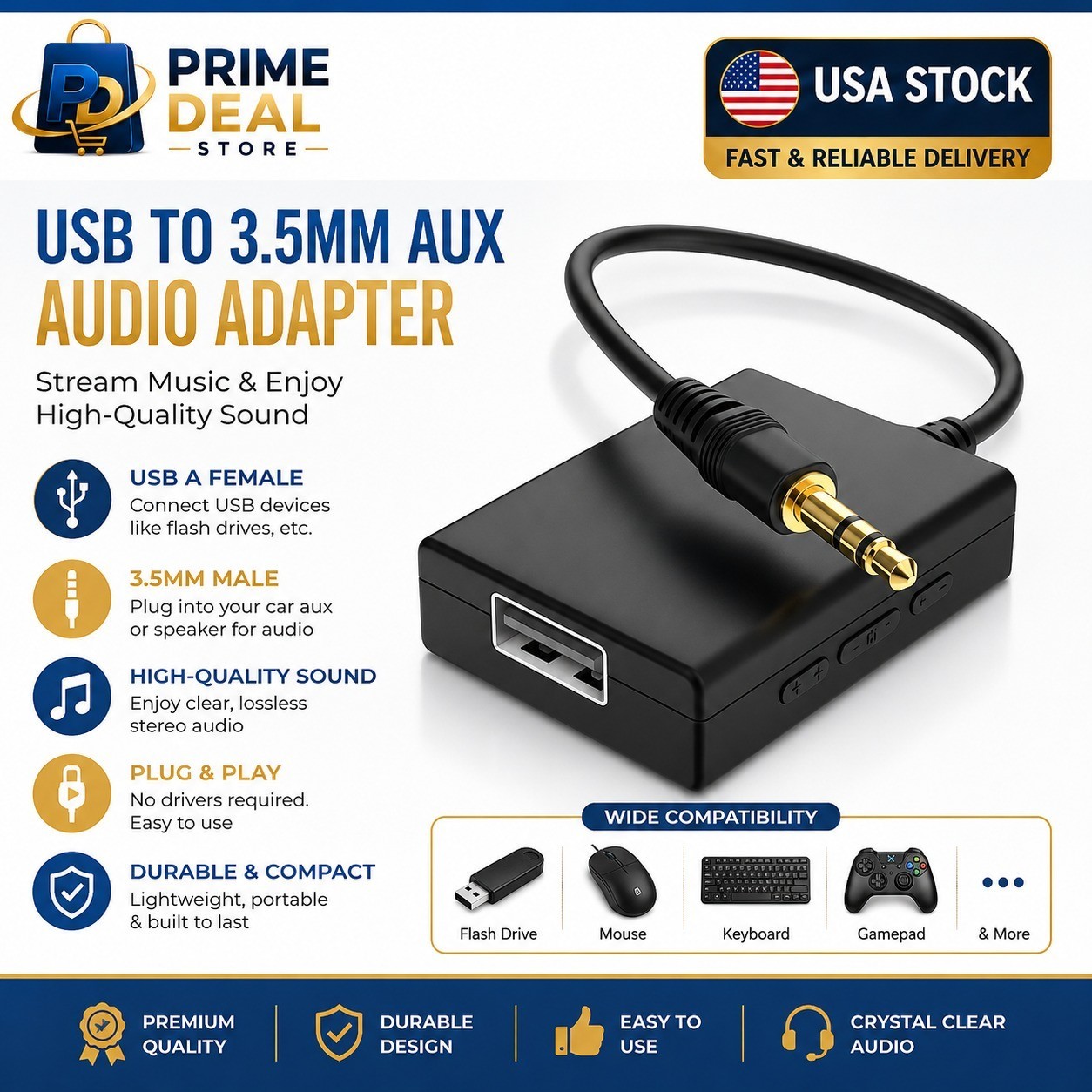 Adaptador De Audio Usb A Auxiliar, Macho De 3,5 Mm A Usb Hembra Para Reprodu