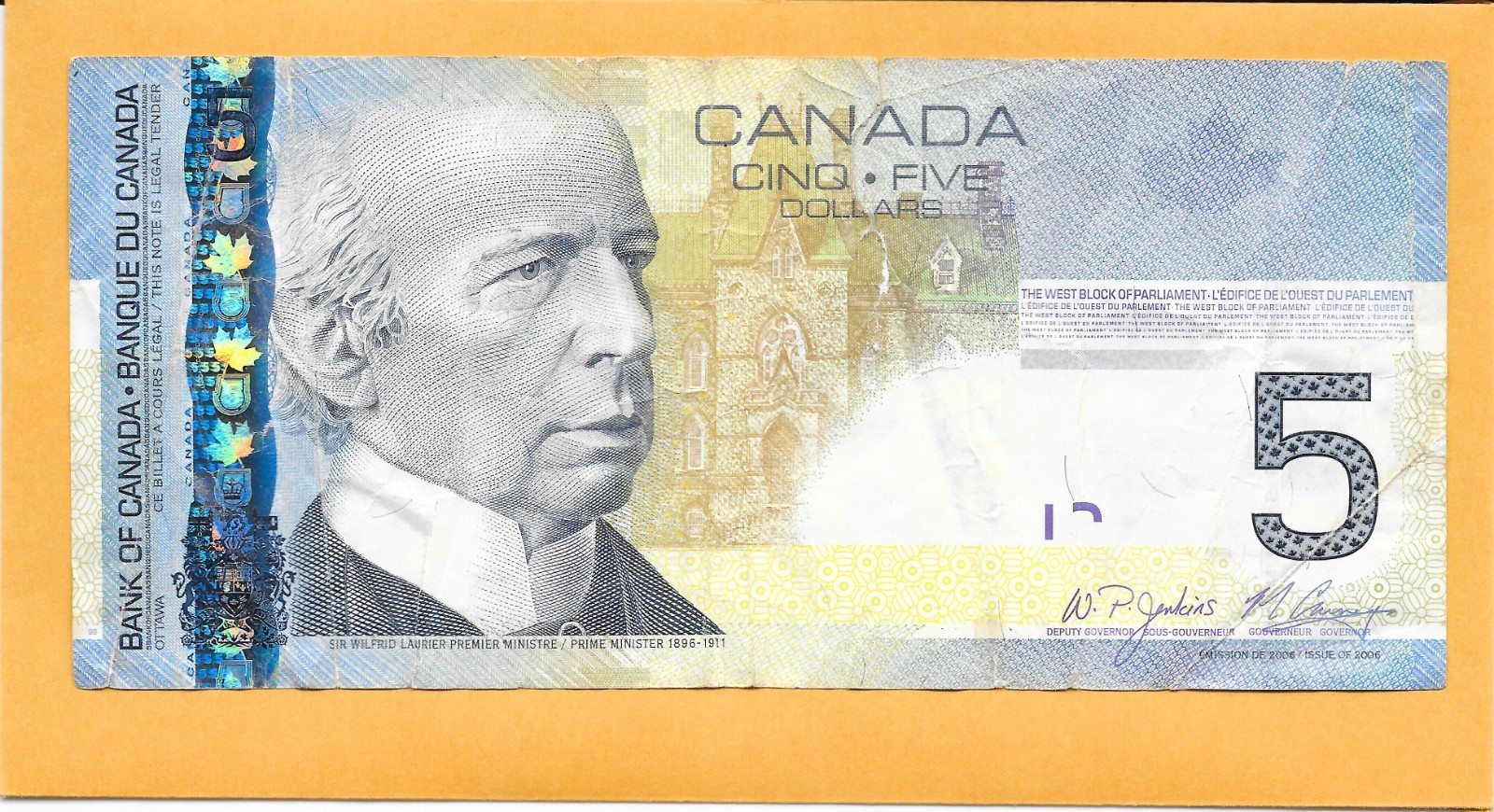 2006 CANADIAN 5 DOLLAR BILL APW2248200 (WELL CIRCULATED WITH TARES)