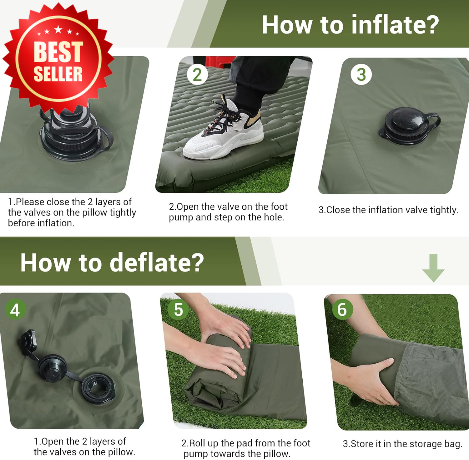Double Camping Sleeping Pad 4.7" Thick Self Inflating Built-in Pump US