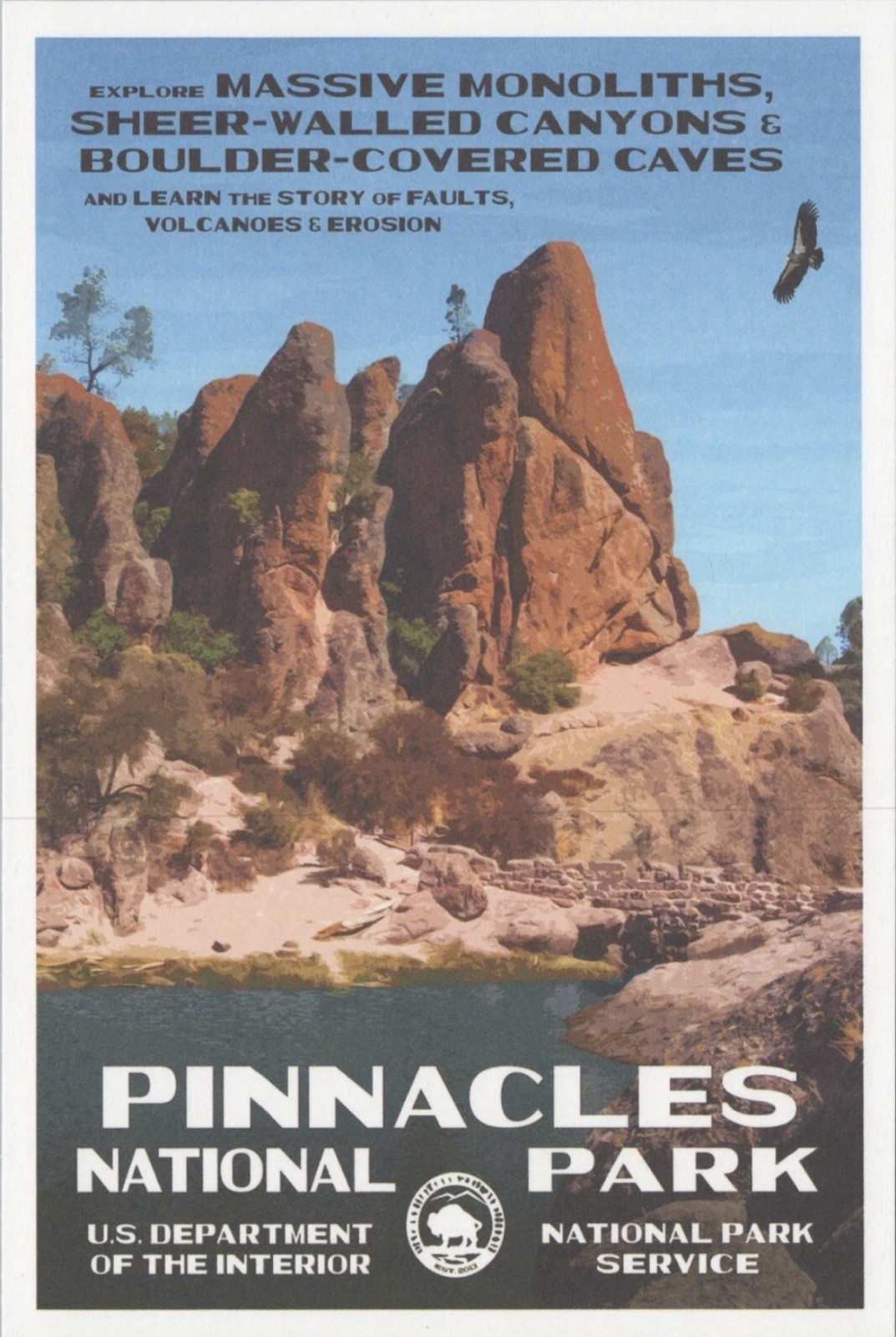 Pinnacles  National Park Robert B. Decker WPA Style Postcard New