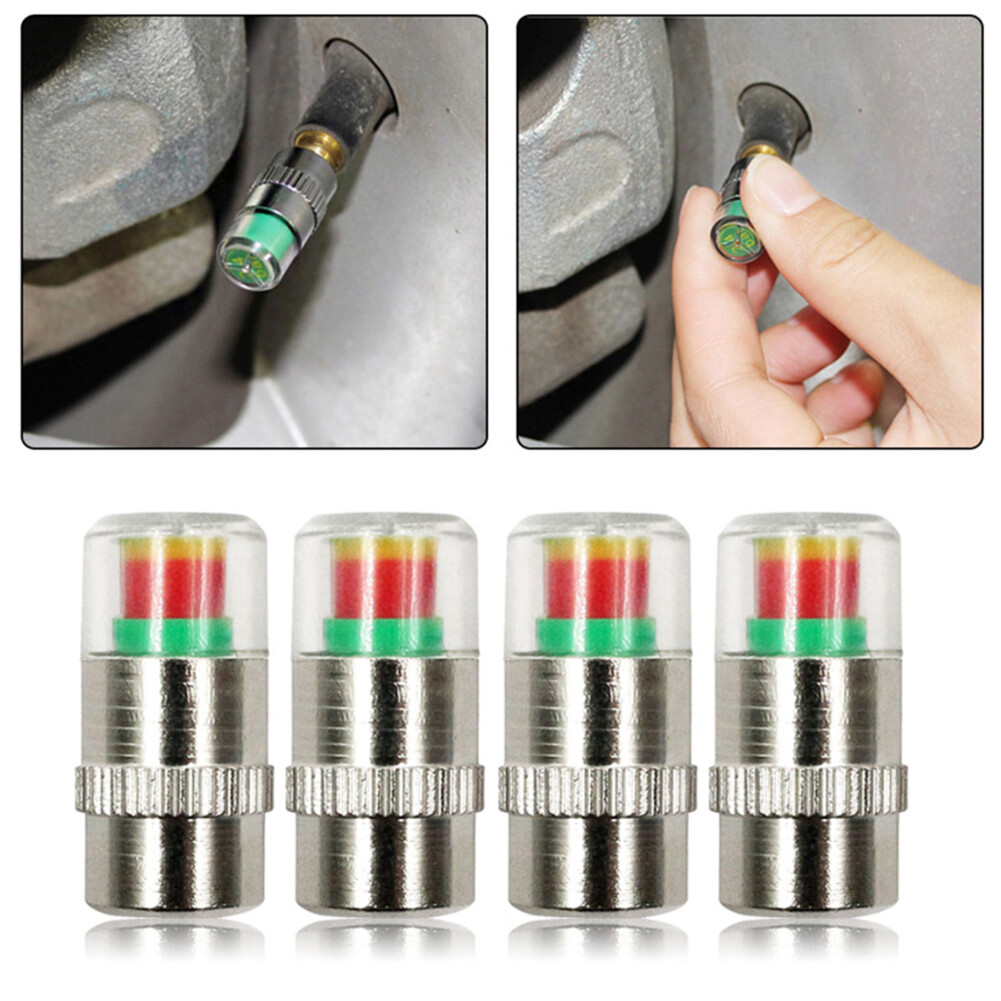 4Pcs Auto Tire Monitor Valve Stems Dust Cap Pressure Indicator Sensor Eye Alert
