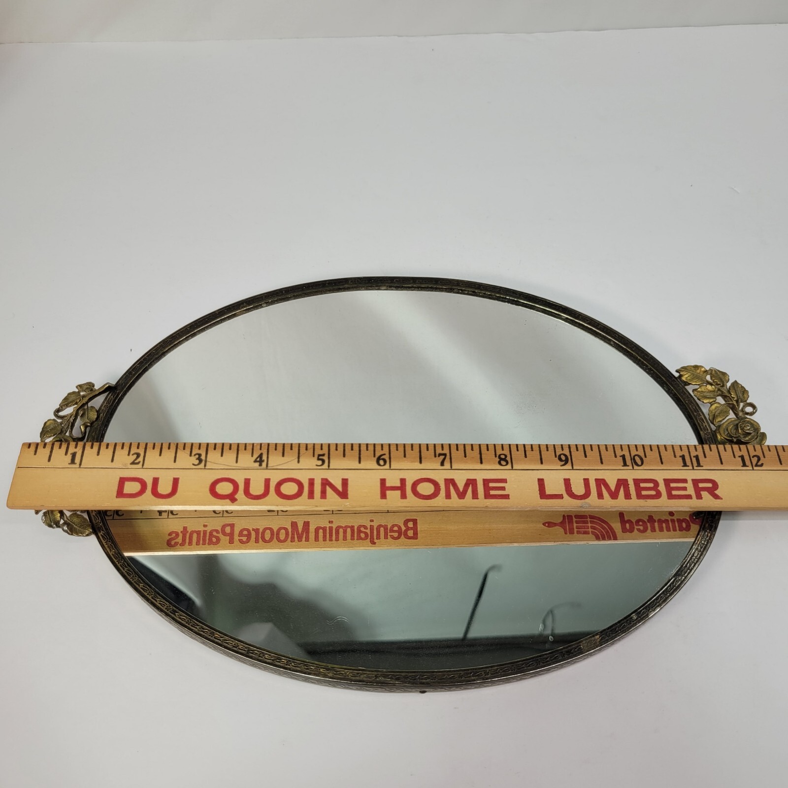 Victorian Design Bronze Flower Trim Perfume Mirror
