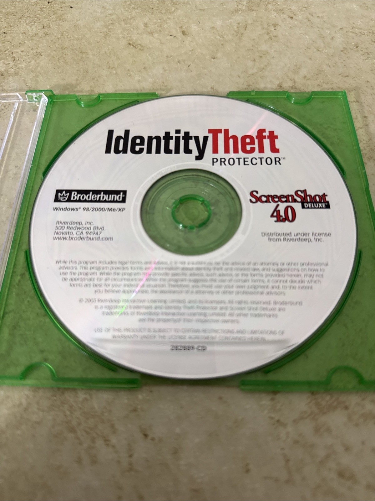CD "Broderbund Identity Theft Protector" ScreenShot Deluxe 4.0 2000