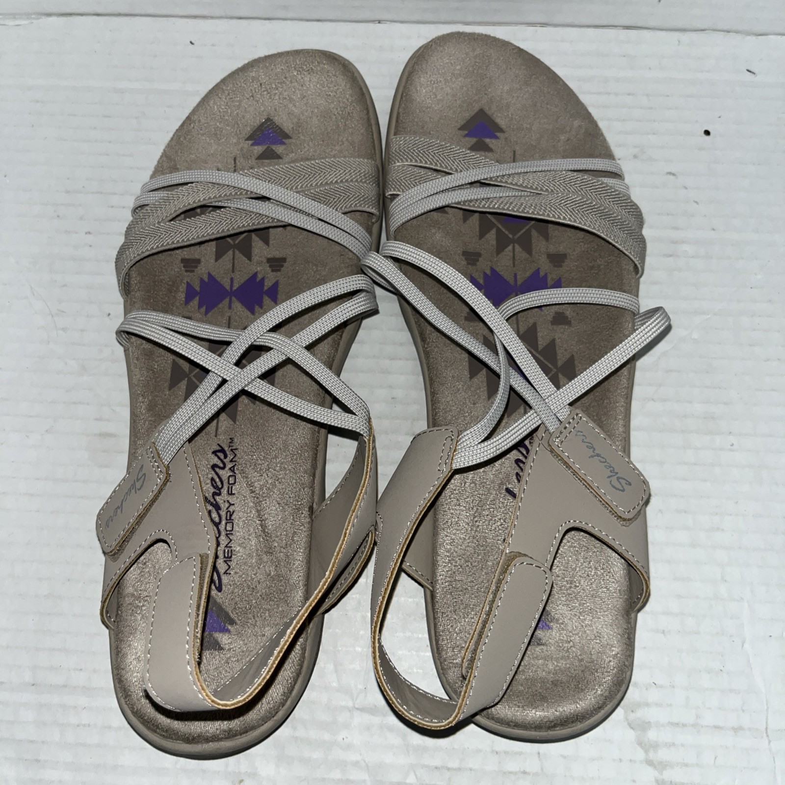 Skechers Vegan Reggae Slim Takes Two Toupe Flat Sandals Womens US Size 11 EU 41