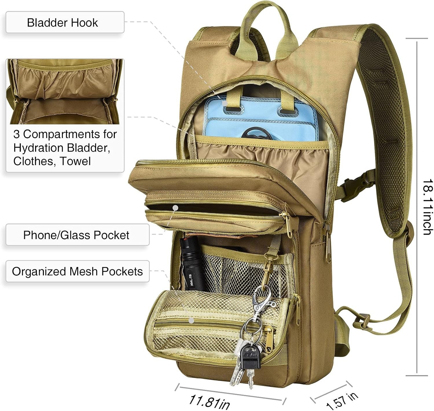 3L Tactical Hydration Backpack for Hiking & Sports - Molle-Compatible & Durable