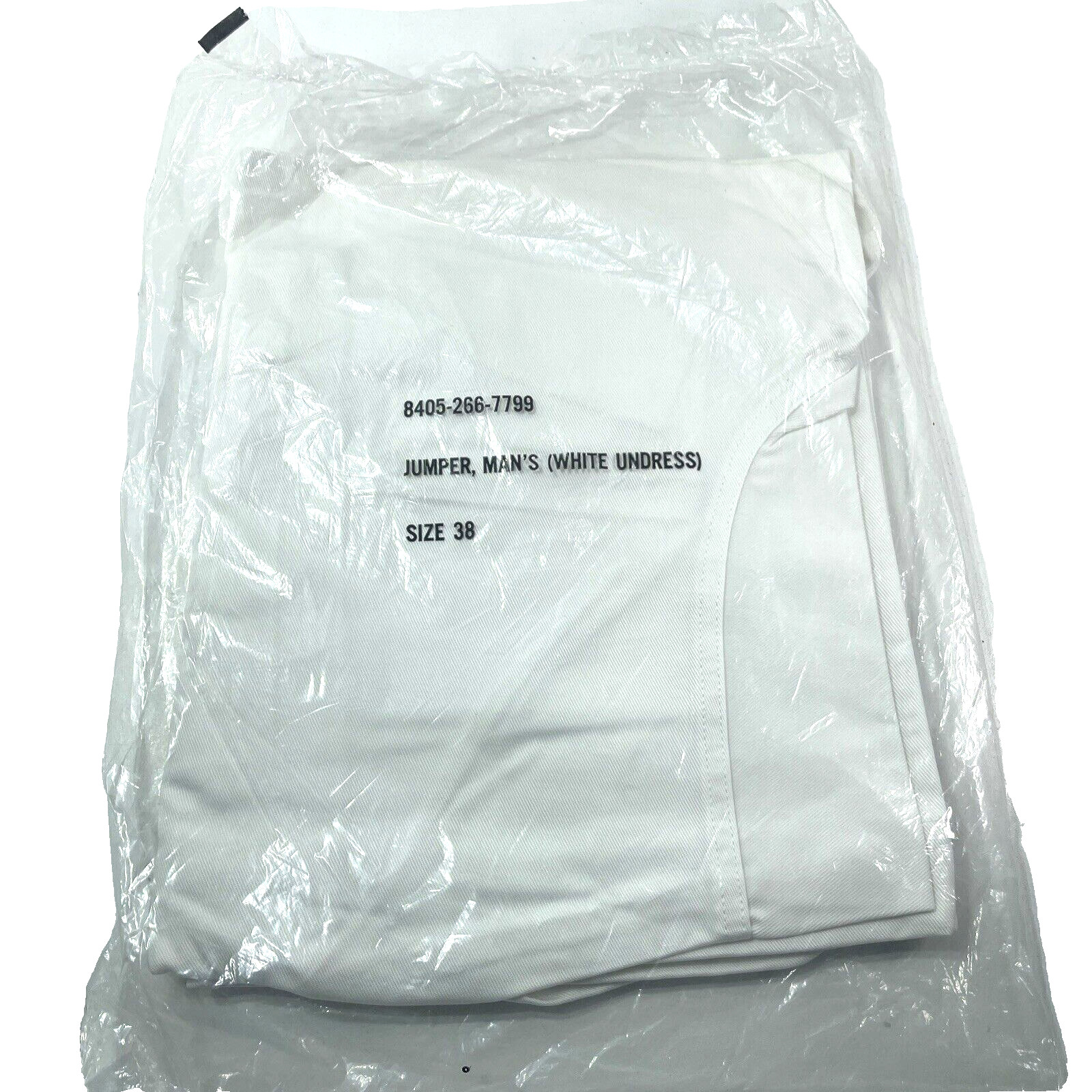 VINTAGE NEW SEALED BAG U. S. NAVY MILITARY MENS WHITE UNDRESS JUMPER Sz. 38