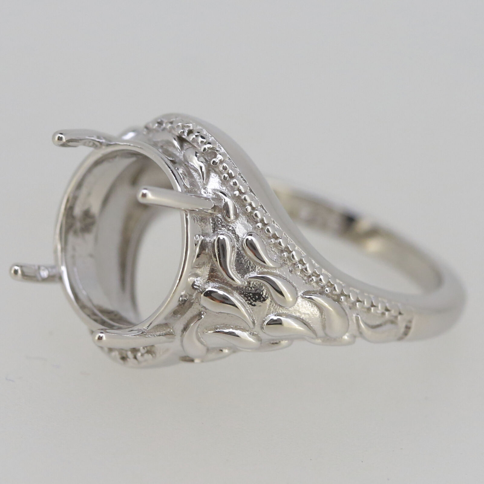 Vintage Style Sterling Silver Semi Mount Ring Setting Round RD 9x9mm