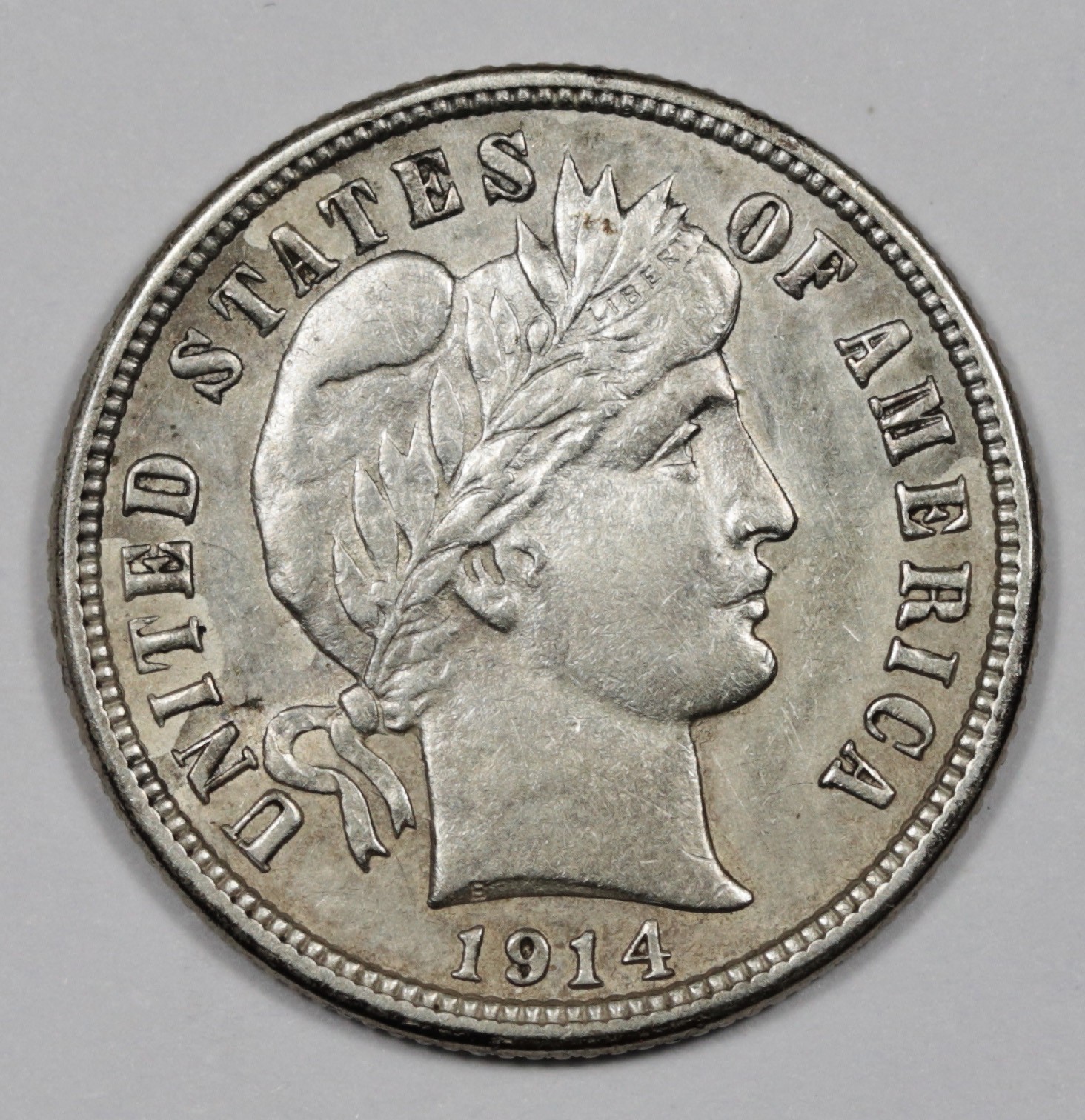 1914-d Barber Dime.  AU.  209135