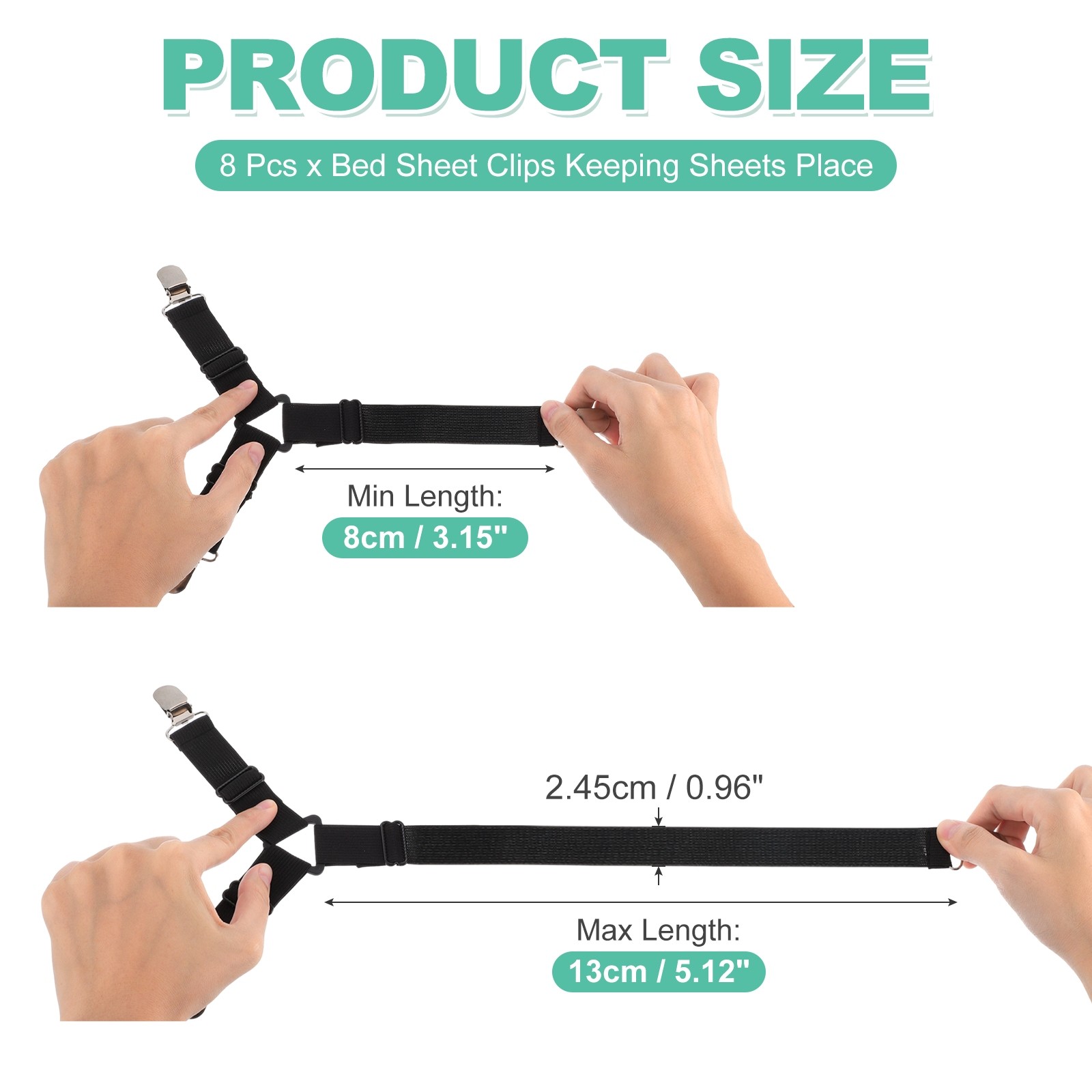 8Pcs Bed Sheet Holder Straps Elastic Adjustable, Black