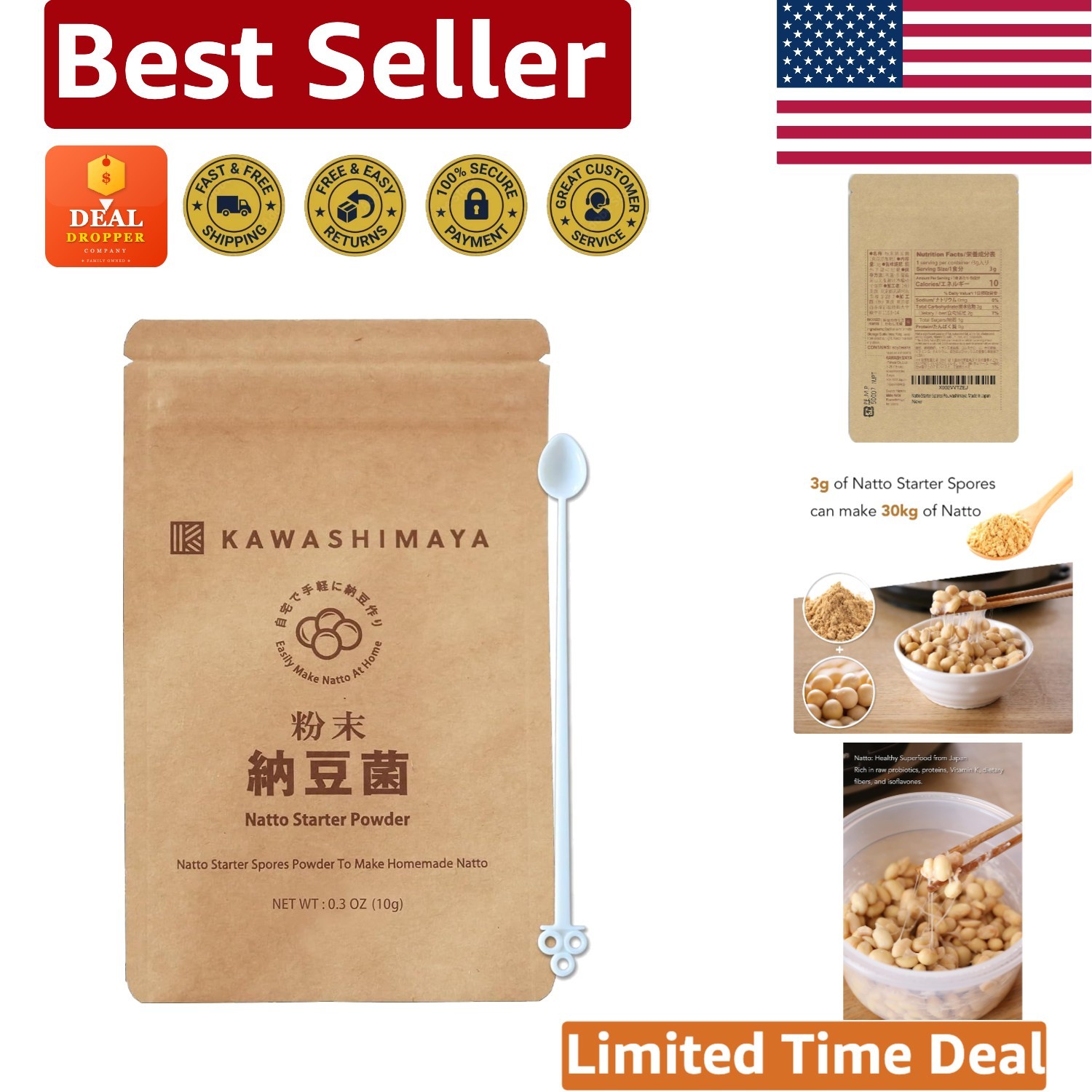 Organic Natto Starter Spores Powder - Makes Up to 30kg of Probiotic Natto