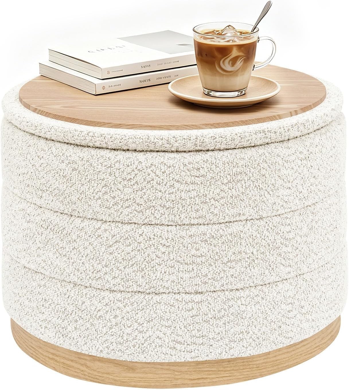 Round Storage Ottoman with Tray, Folding Ottoman with Storage Coffee Table Foot