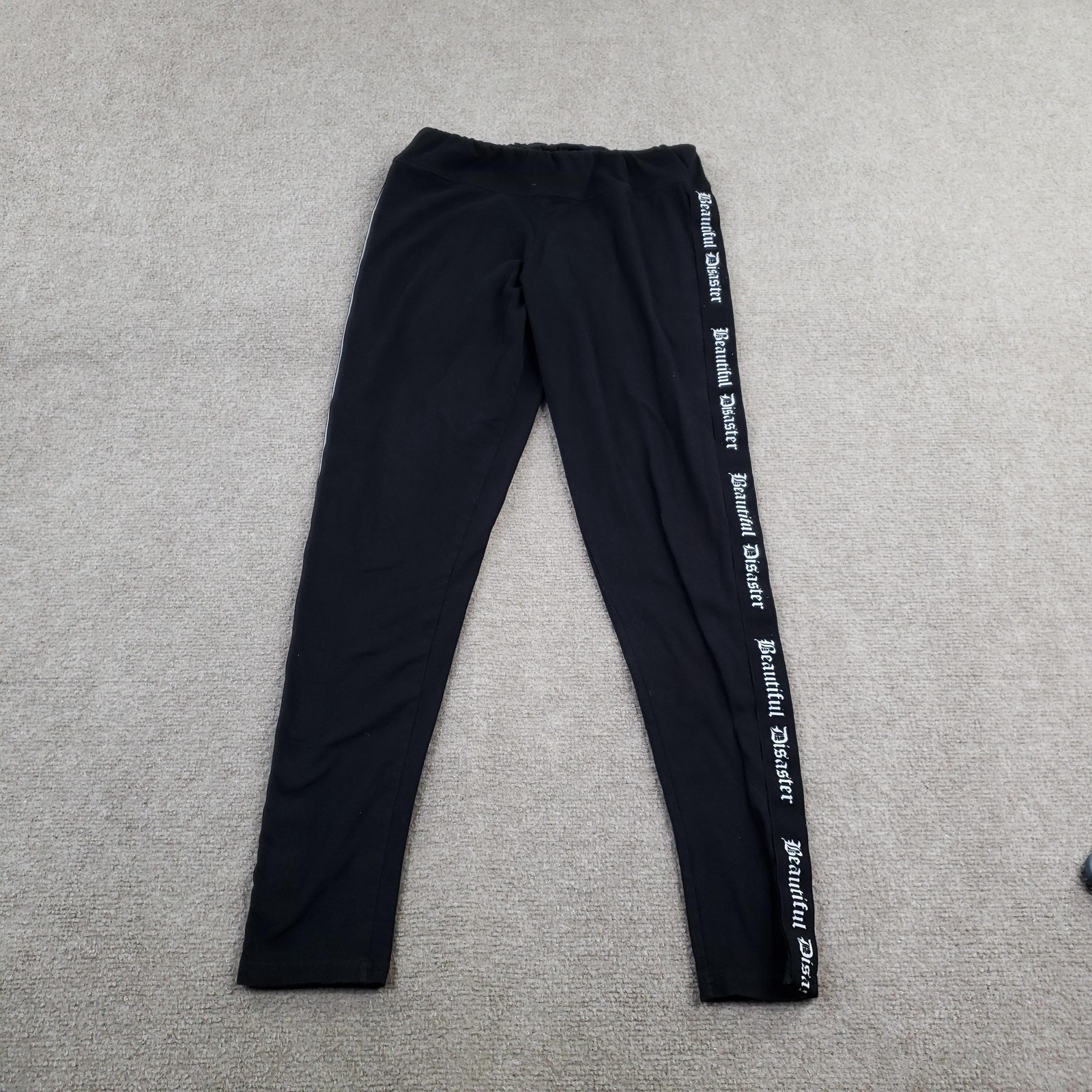 Beautiful Disaster Pants Womens Small Black Ankle Jersey Stretch Skull Pull On