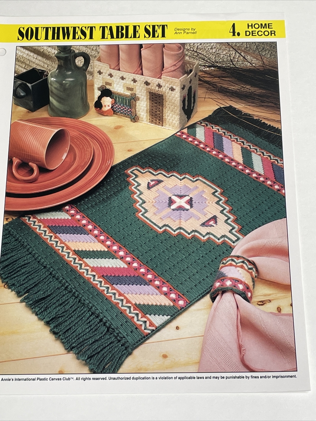 Southwest Table Set Mat Napkin Ring & Holder Annie's Plastic Canvas Pattern