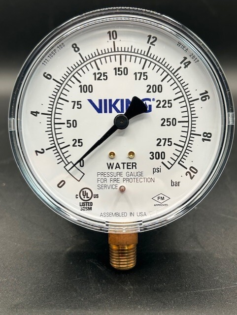 Viking Fire Protection Pressure Gauge 111.10SP 4"  300 PSI  VWATERSF, Brand New