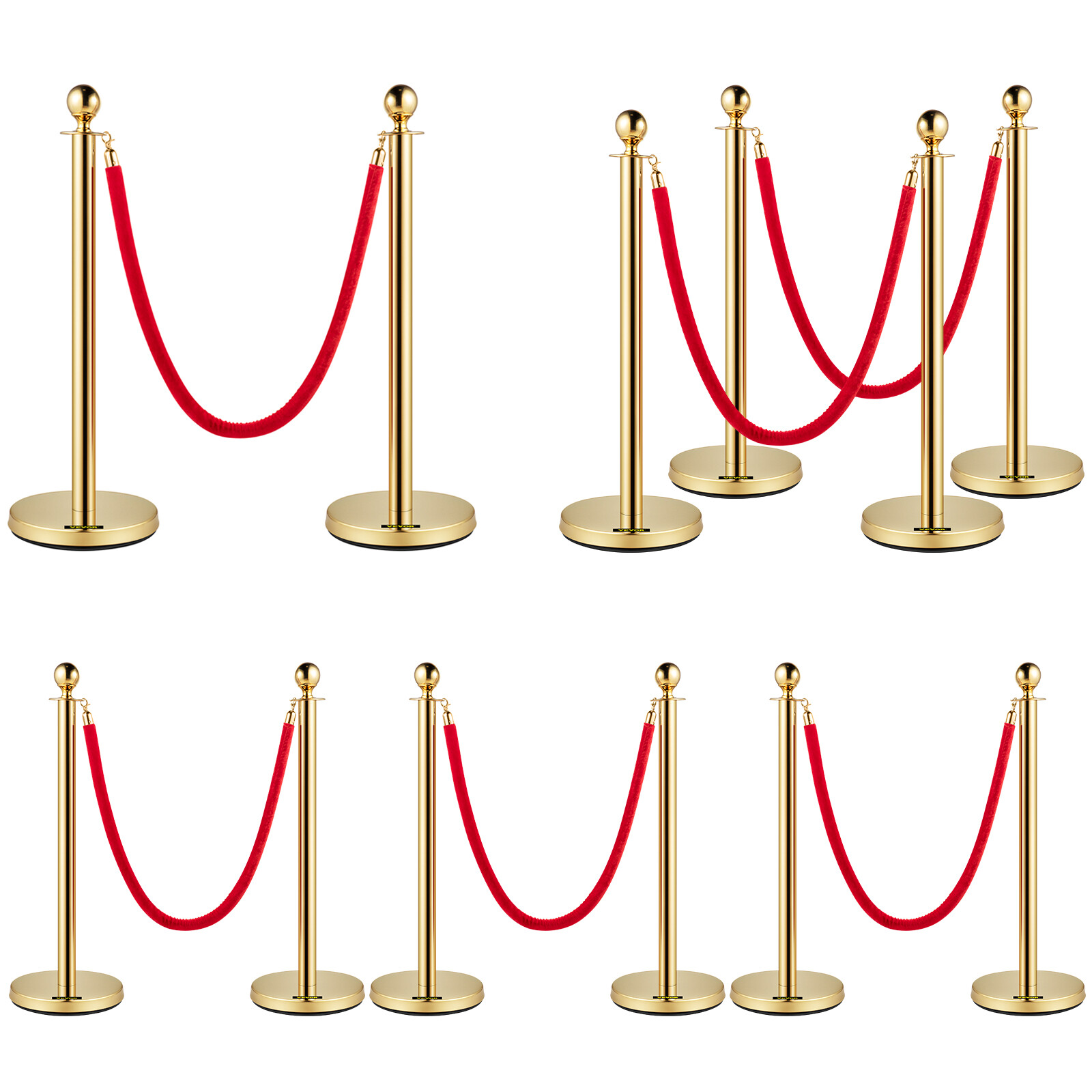 6 PCS Queue Barrier Golden Stanchion Post Heavy Duty Crowd Control Barriers