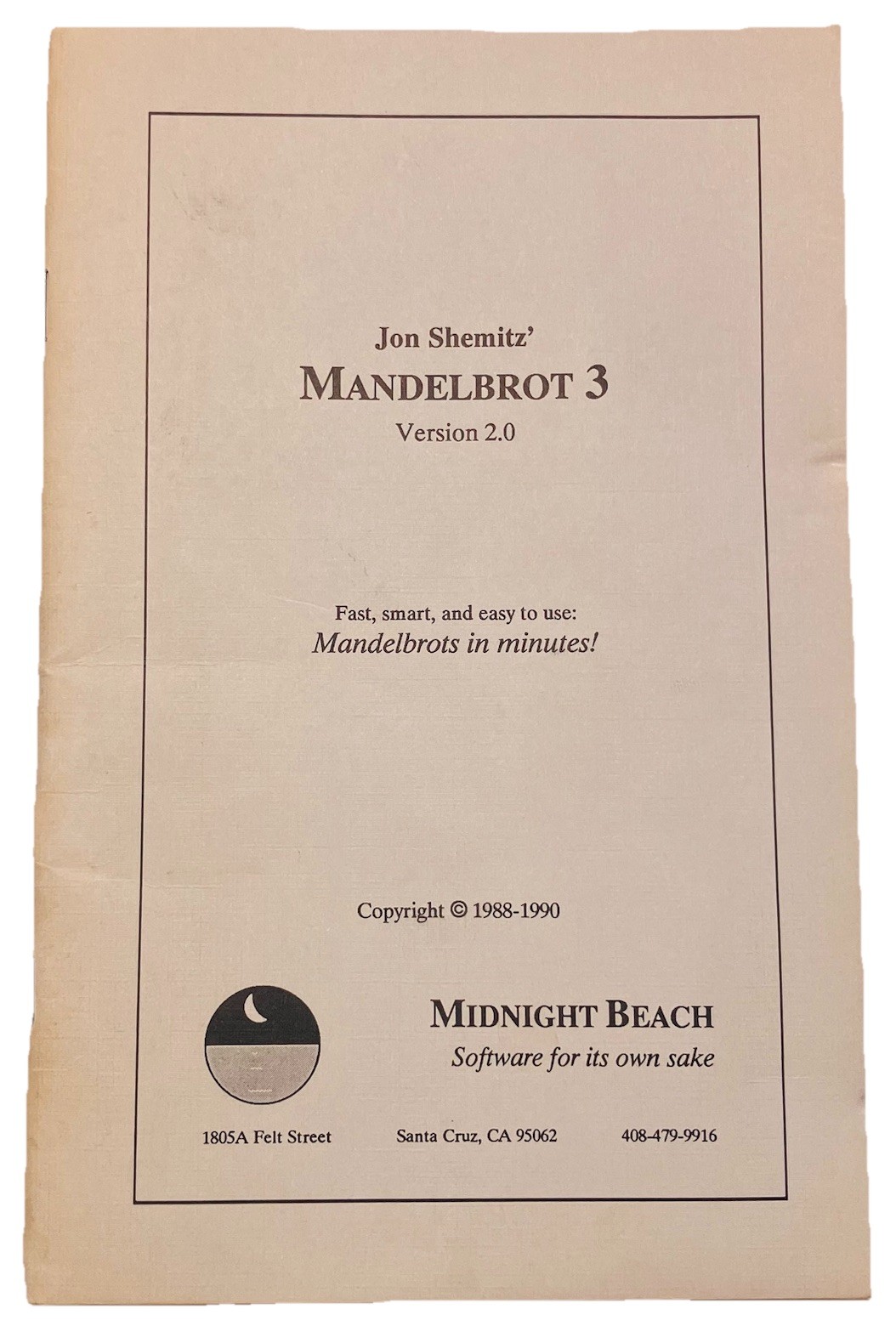 Mandelbrot 3 Version 2.0 Manual 3rd Printing 1990 Vintage PC Software User Guide