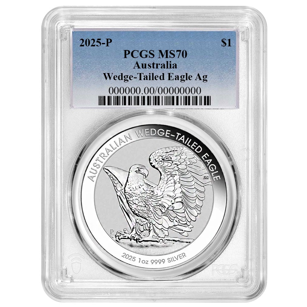 Australia 2025 $1 1-oz Silver Wedge Tailed Eagle PCGS MS70 Blue Label