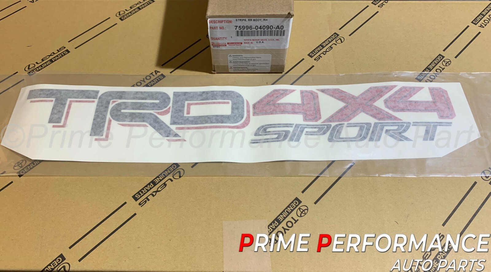 Toyota Tacoma 2016-2022 TRD 4X4 SPORT BLACK/RED Bed Side Decal  75996-04090-A0