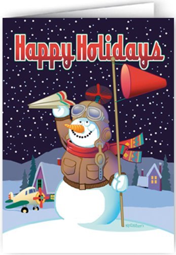 Snowman Airplane Theme Christmas Card - 18 Cards & Envelopes -  80019