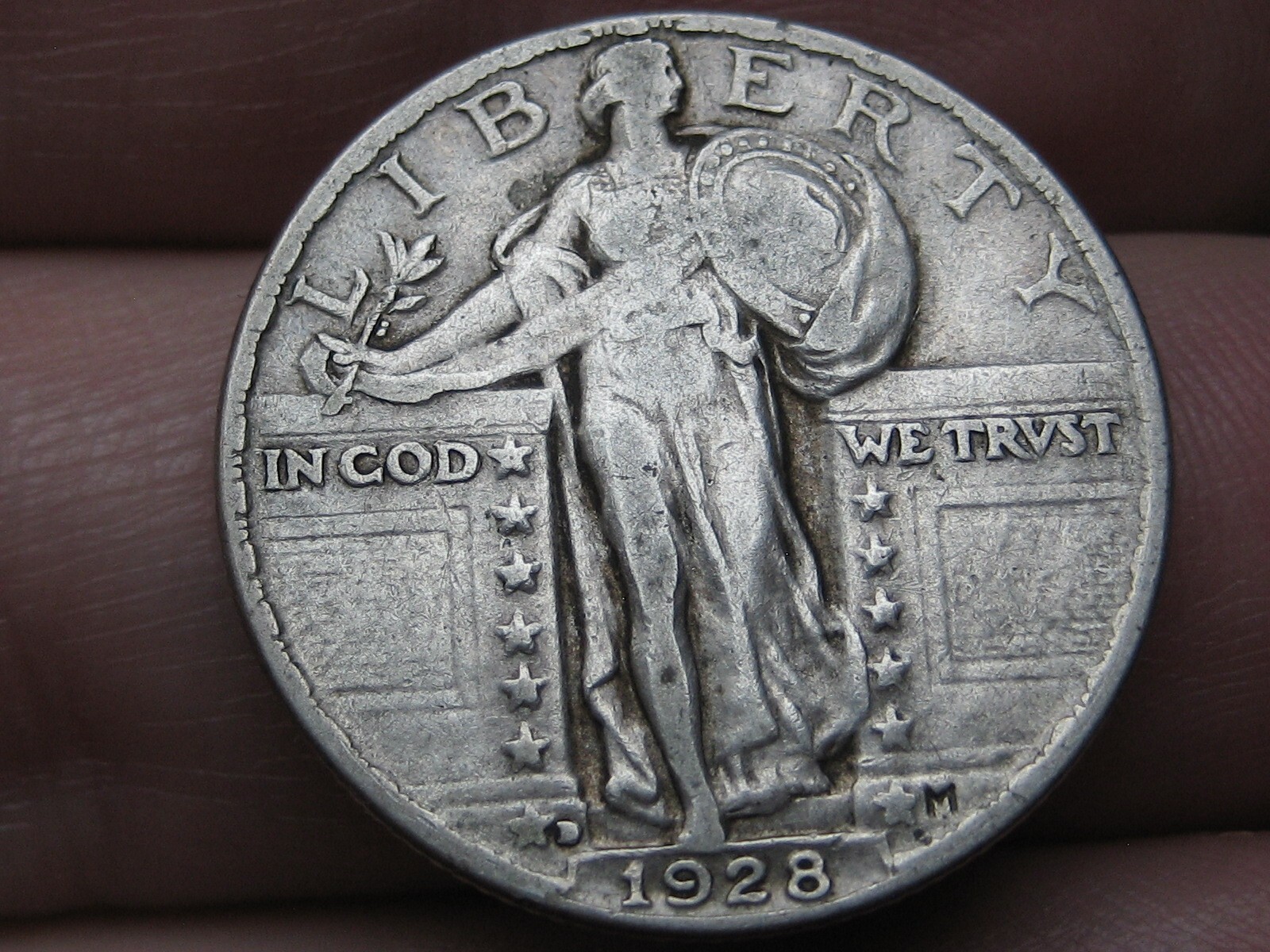 1928 D Silver Standing Liberty Quarter, Denver, VF/XF Details