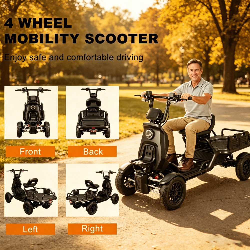 4 Wheel All Terrain Electric Cruiser Scooter All Day Comfort For Seniors 220LBS