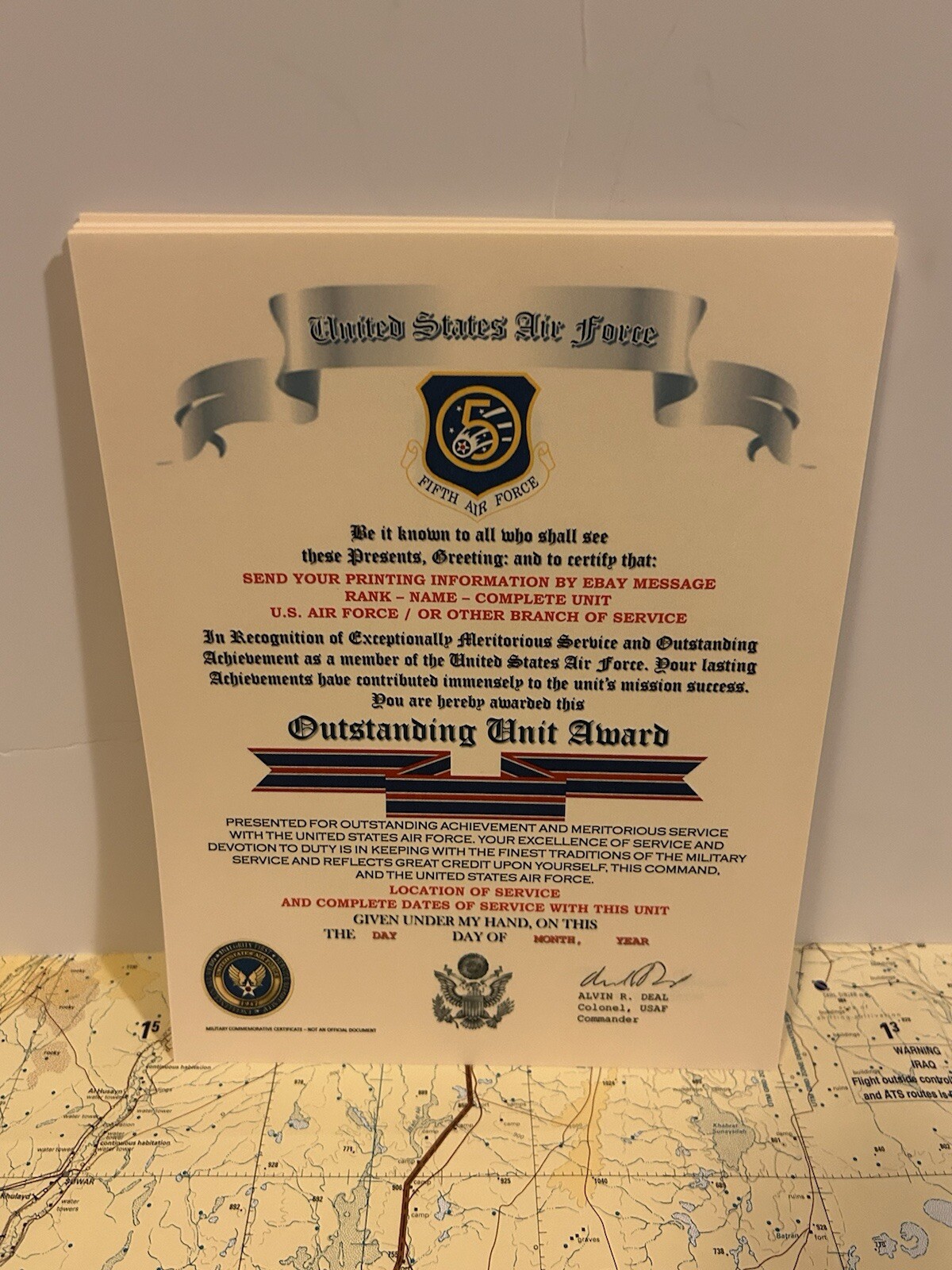 U.S. AIR FORCE / FIFTH AIR FORCE - OUTSTANDING UNIT AWARD CERTIFICATE