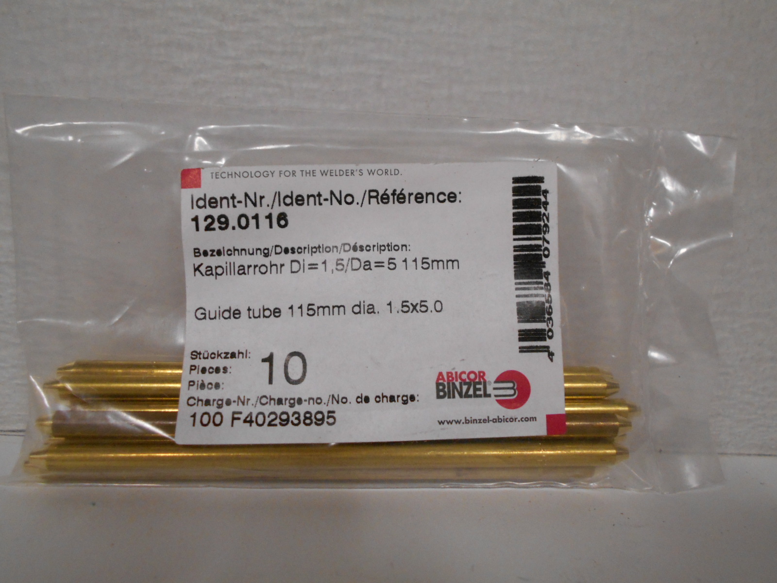 Lot of 10 Abicor Binzel 129.0116 Guide Tube .024"-.035" 115MM Dia 1.5x5.0