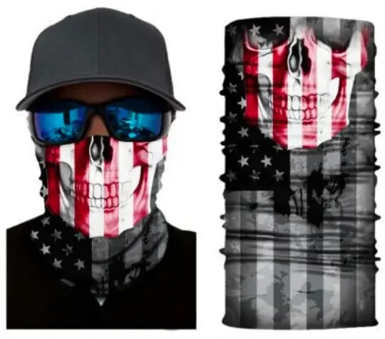 Neck Gaiter Face Mask Fishing Sun Headwear Protection Skeleton Flag USA