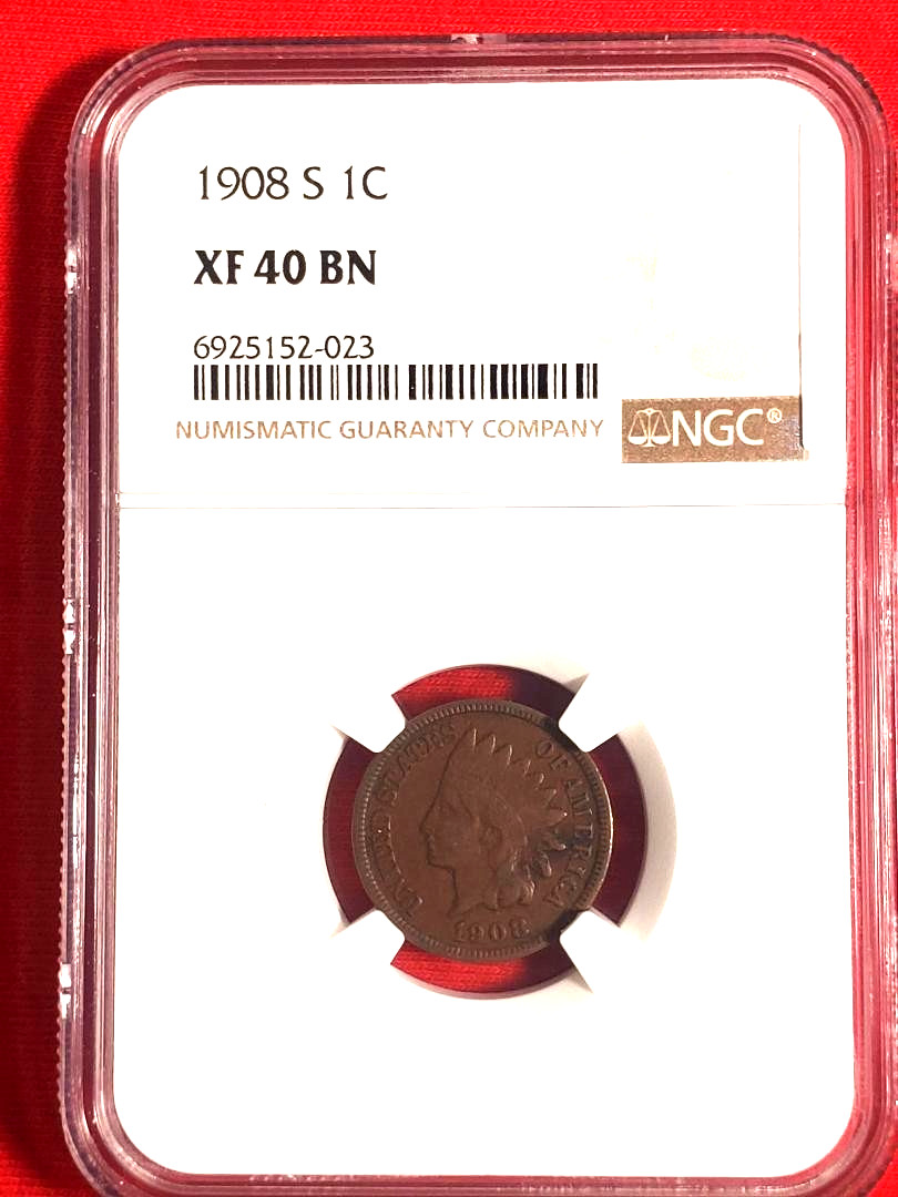 1908-S Indian Head Cent - NGC XF 40 BN - Key Date *934*