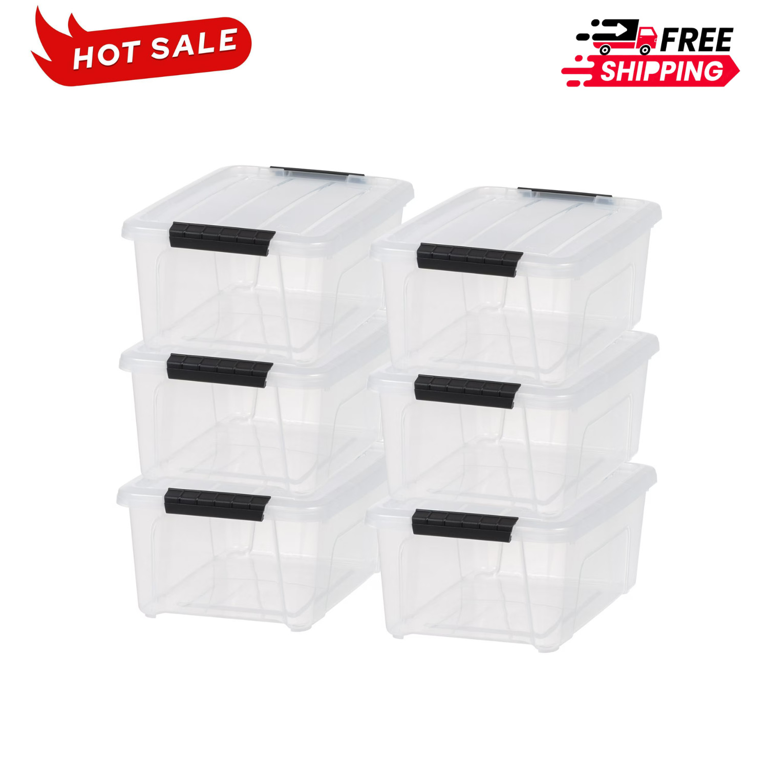 IRIS 13.5 Qt Plastic Storage Bins with Lids Clear Stackable 6 Pack