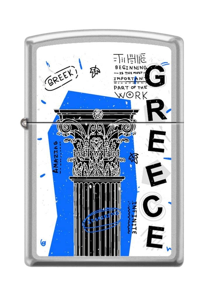 Zippo Lighter- Greece Antique Column Satin Chrome Windproof Lighter #Z5240